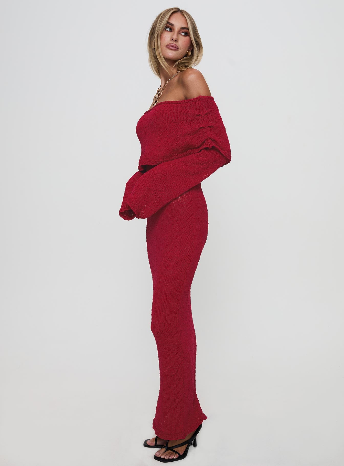 Aleyah Long Sleeve Maxi Dress Burgundy - Image 4