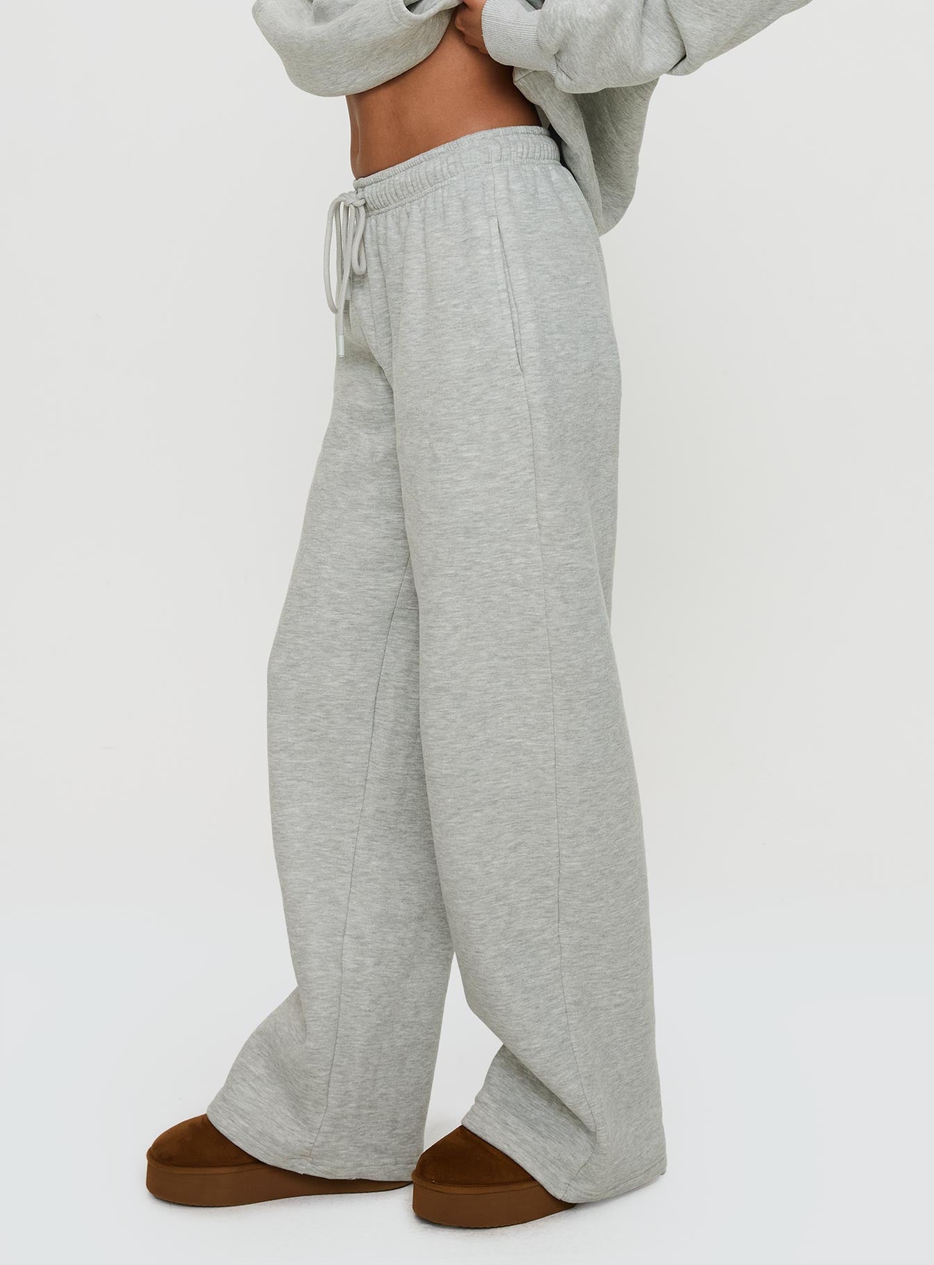 Princess Polly Wide Leg Track Pant Bubble Text Grey Marle / Green - Image 3