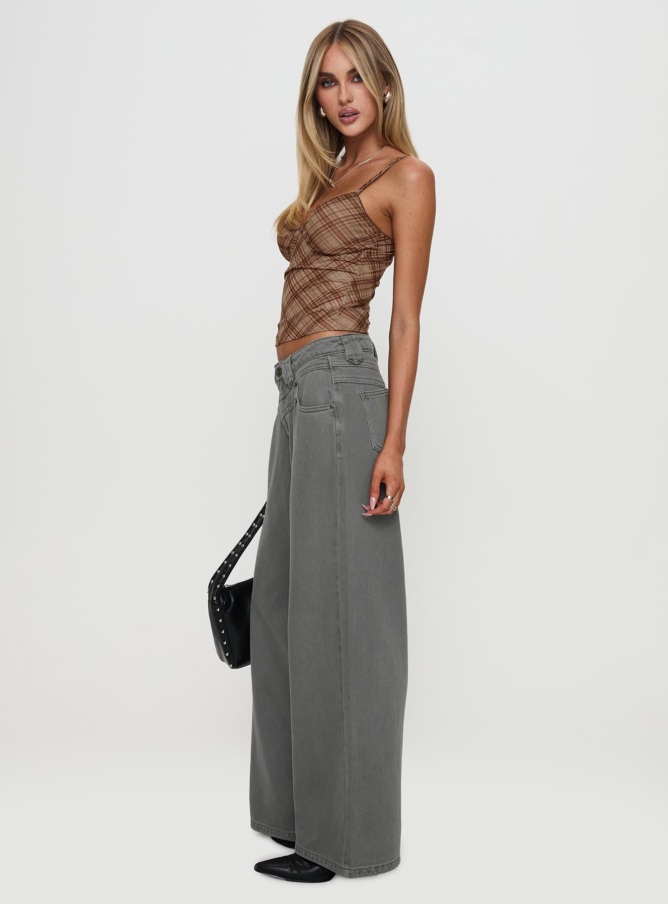 West Side Mid Rise Wide Leg Jeans Grey Wash - Image 8