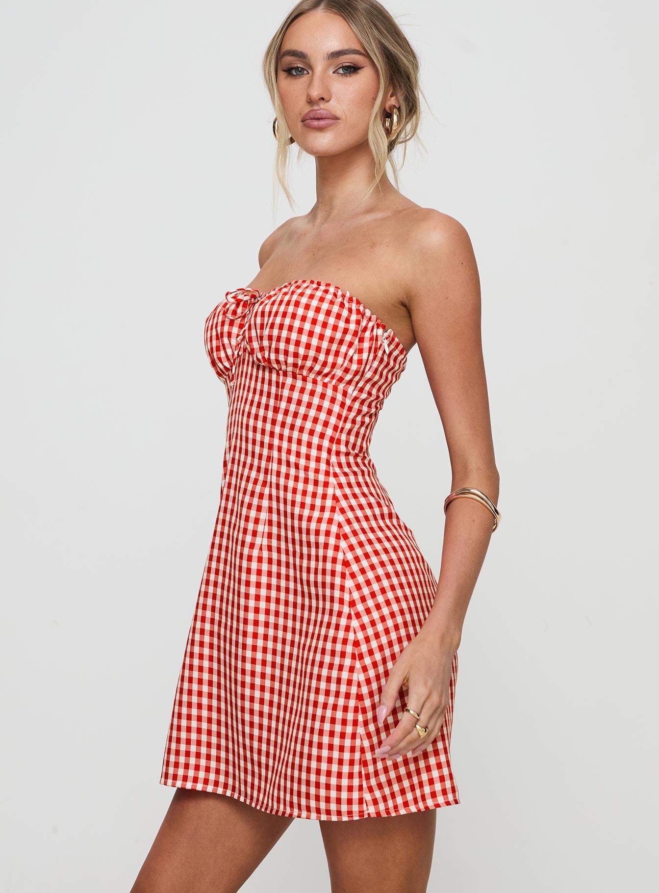 Double Date Mini Dress Red Gingham - Image 4