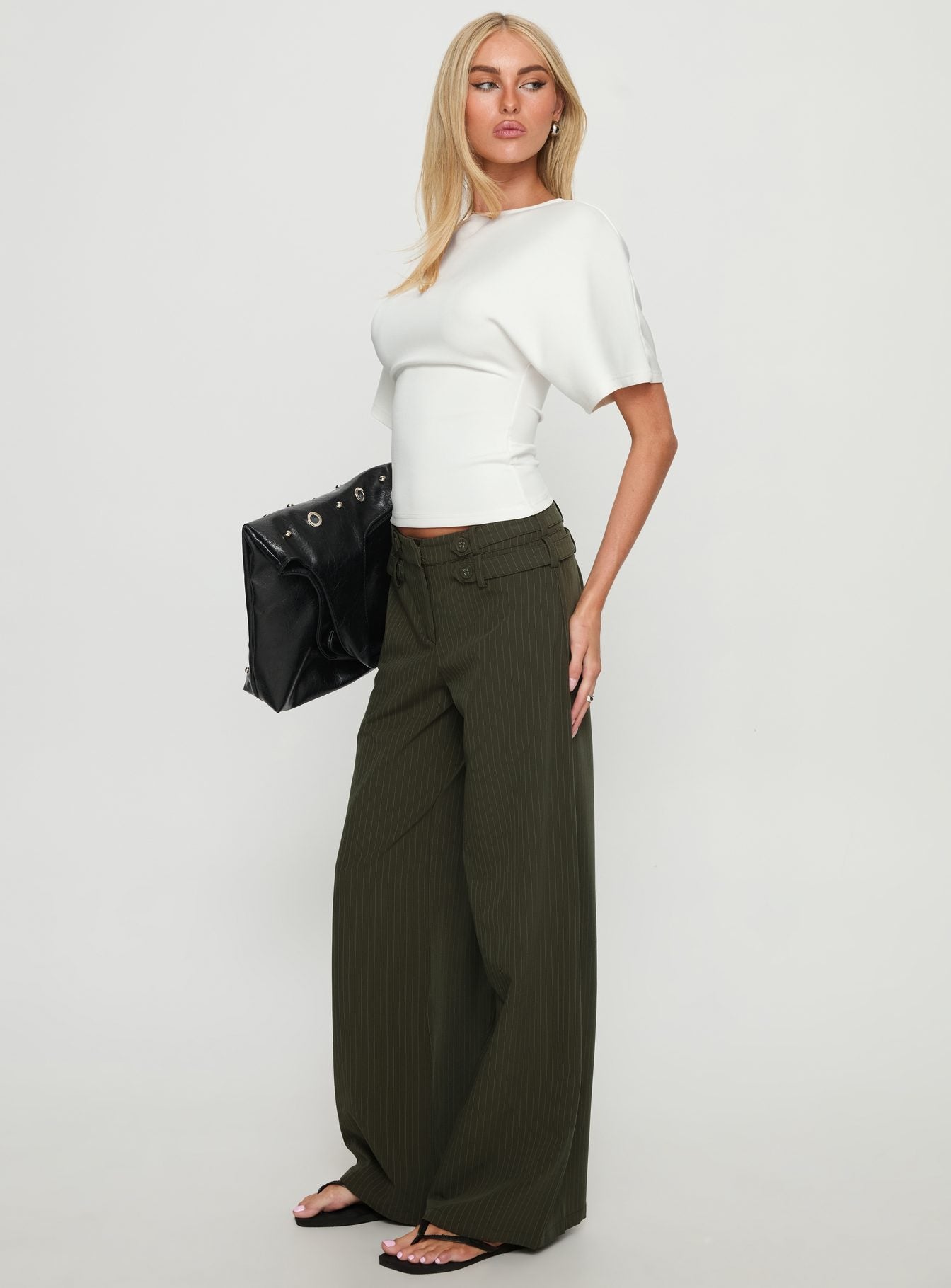 Jette Tailored Buckle Pant Green Pinstripe - Image 4