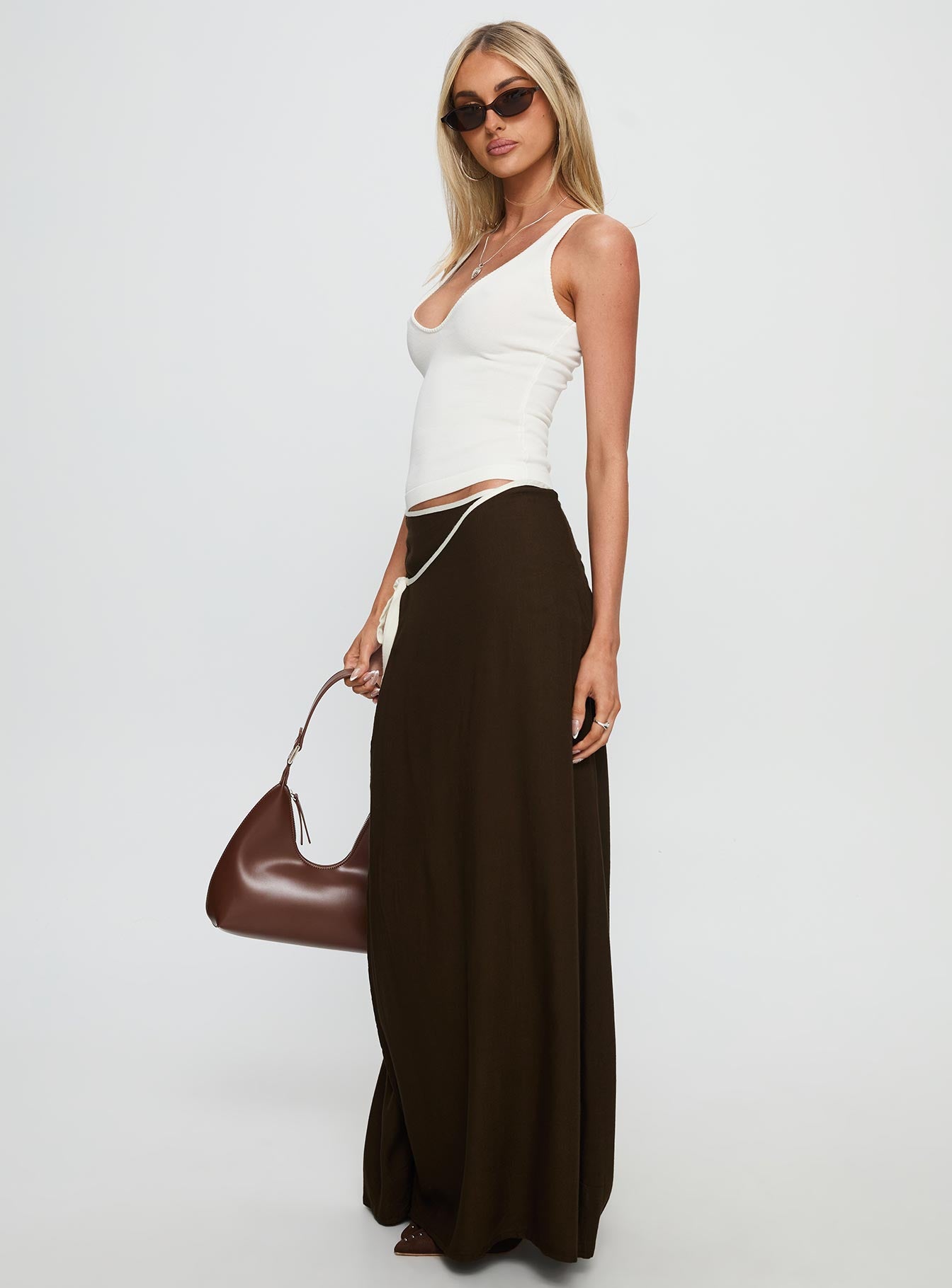 Keirah Contrast Wrap Maxi Skirt Chocolate / White - Image 4