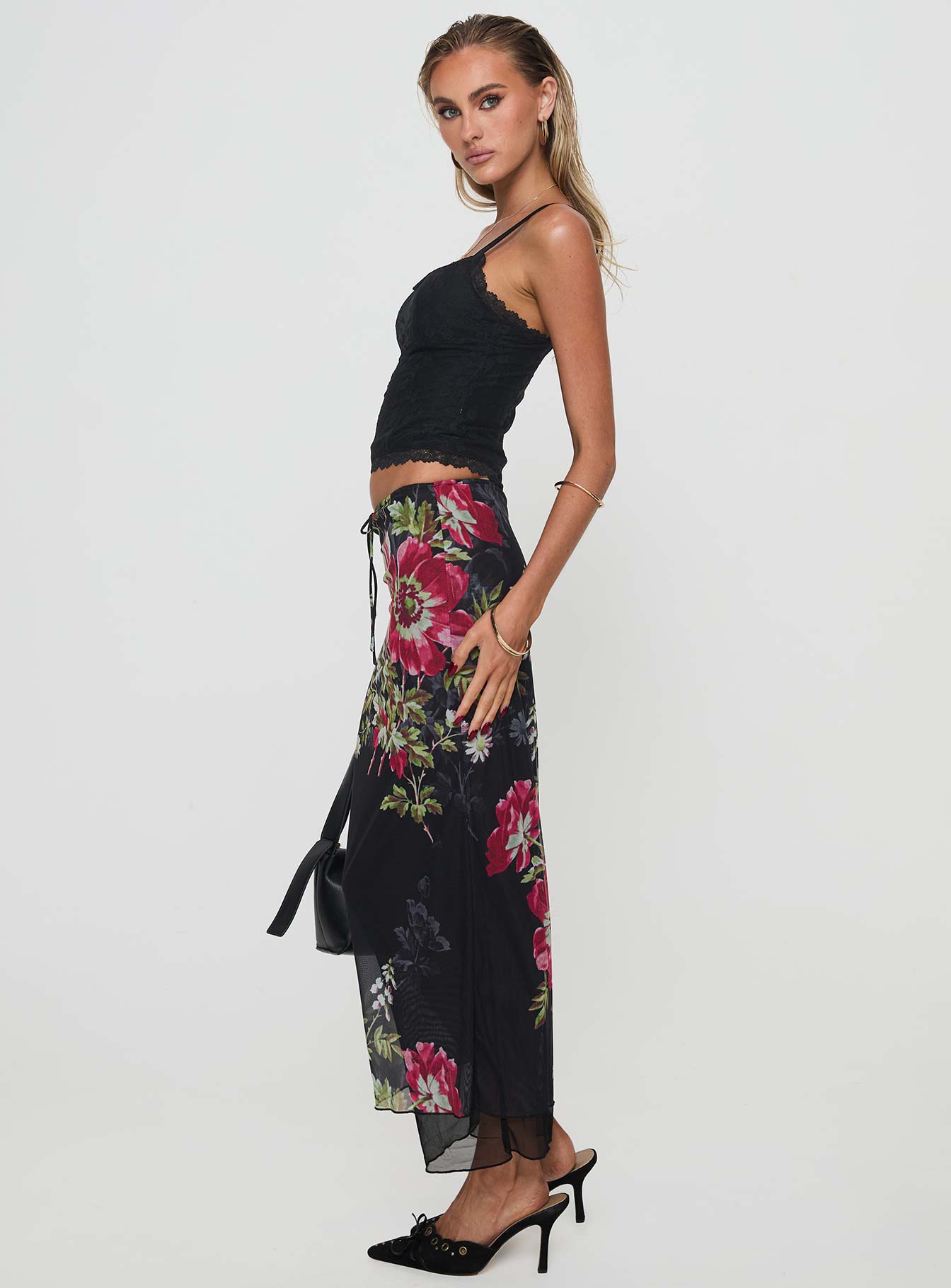 Paganio Maxi Skirt Black Floral - Image 4