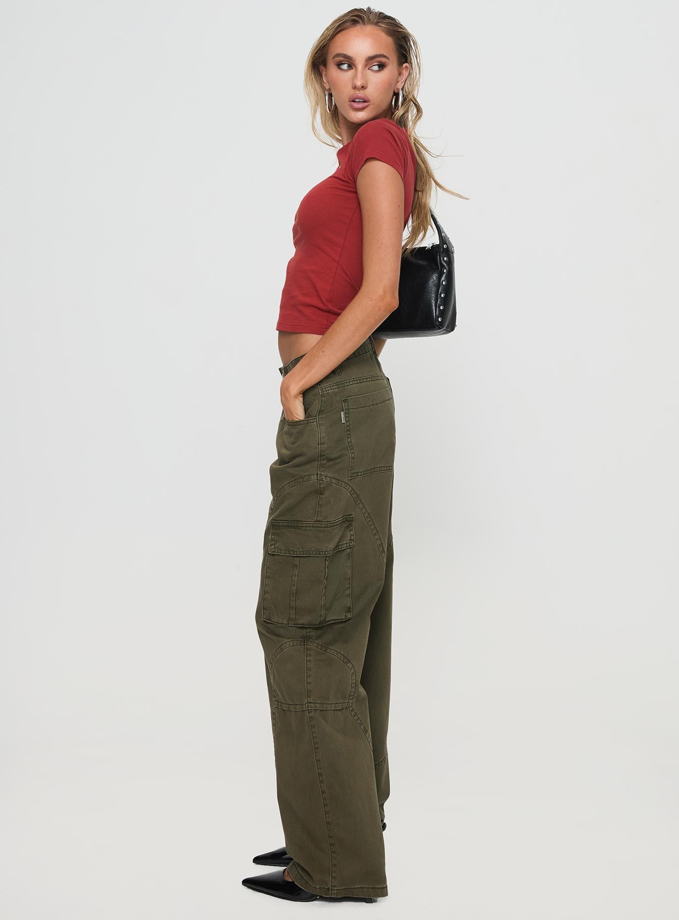 Ahstin Mid Rise Straight Leg Cargo Jeans Green Petite - Image 4