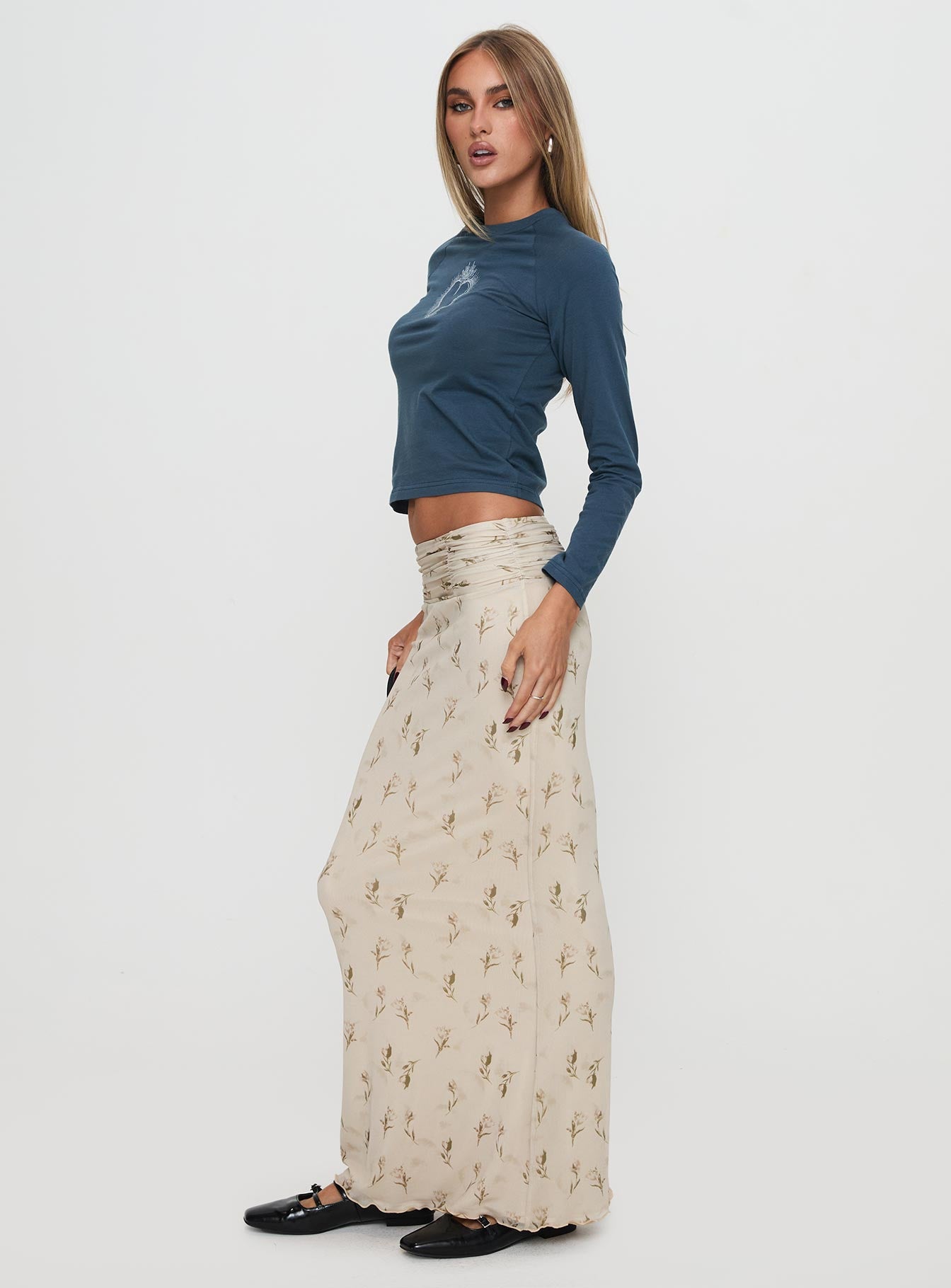 Aliceyn Ruched Maxi Skirt Multi Floral - Image 3