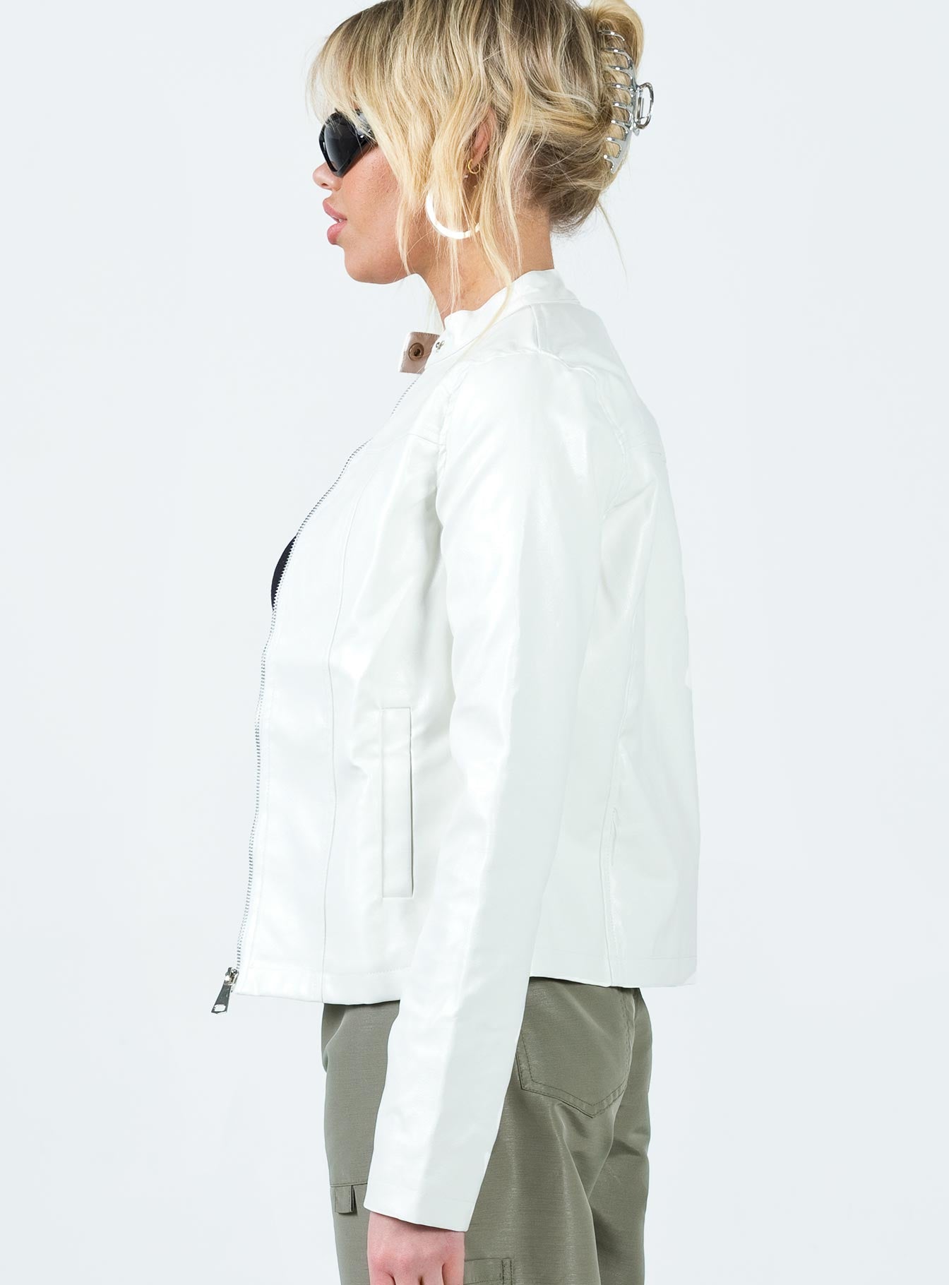 Motel Olivia Faux Leather Jacket White - Image 4