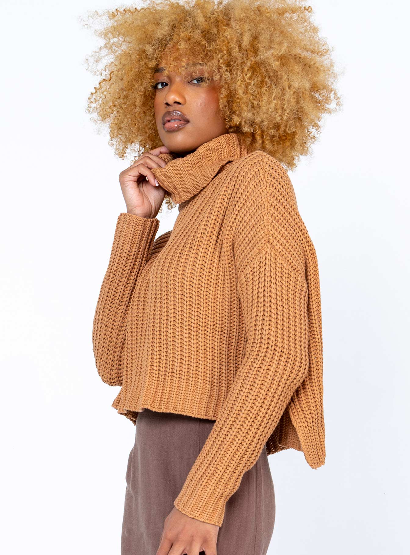 Organic Cotton Albie Turtleneck Sweater Tan - Image 3