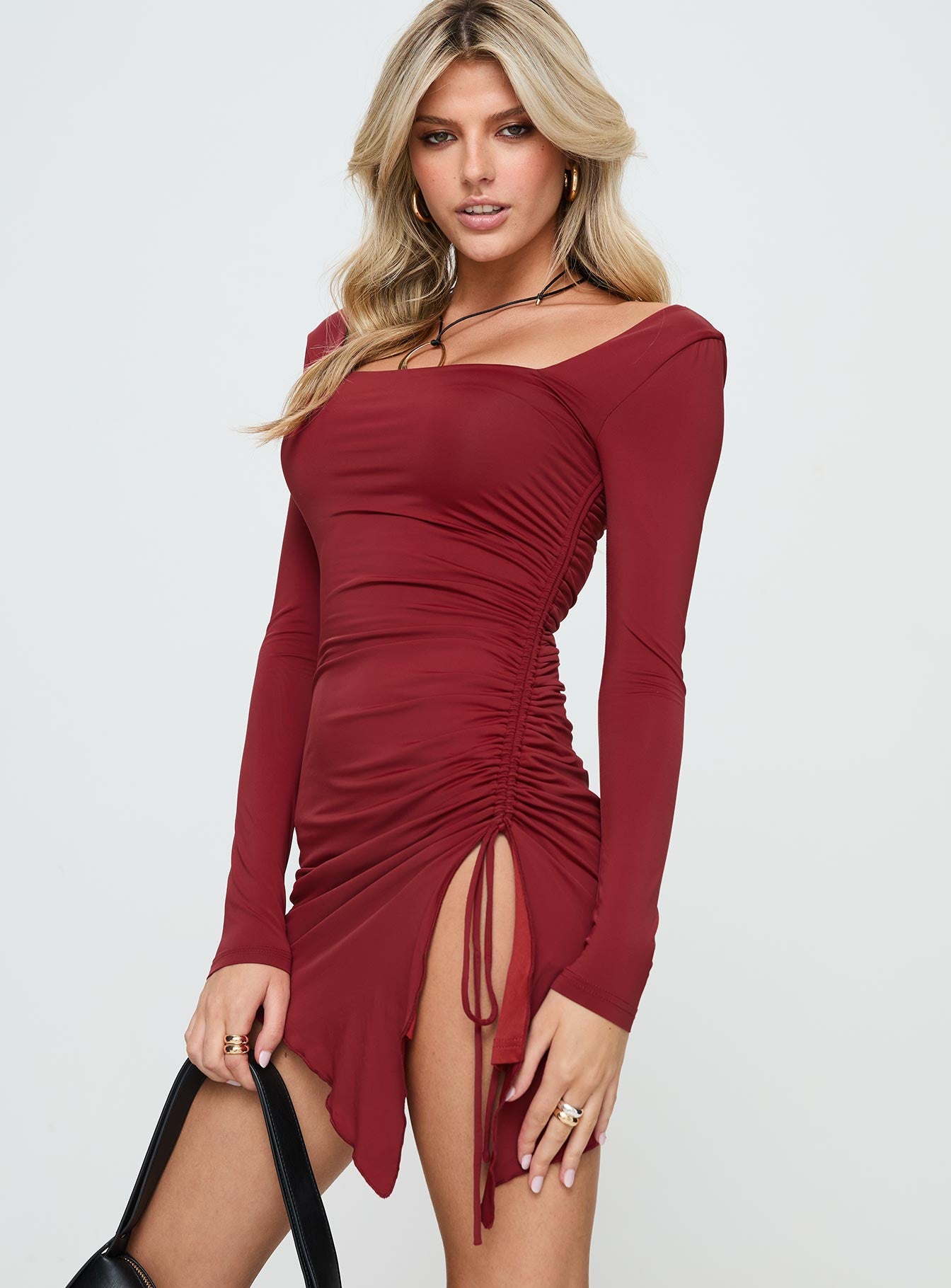 Caprani Long Sleeve Mini Dress Burgundy - Image 4