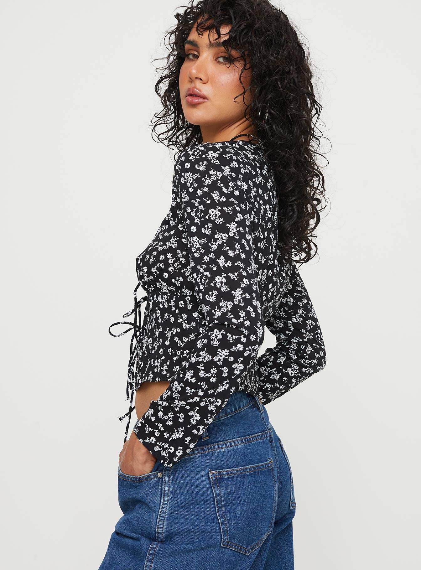 Mekki Long Sleeve Top Black Floral - Image 3