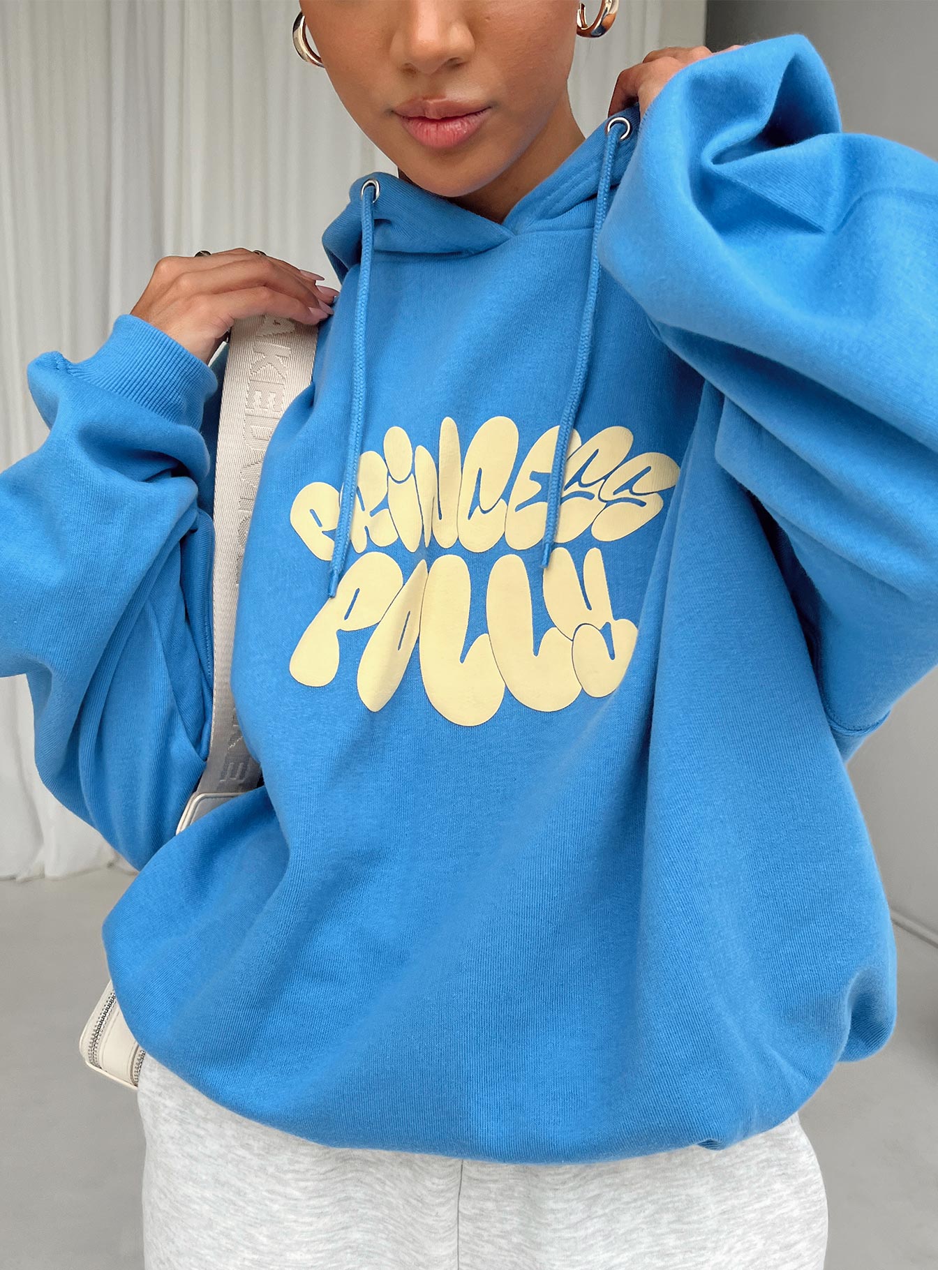 Princess Polly Hooded Sweatshirt Bubble Text Blue / Yellow - Image 3