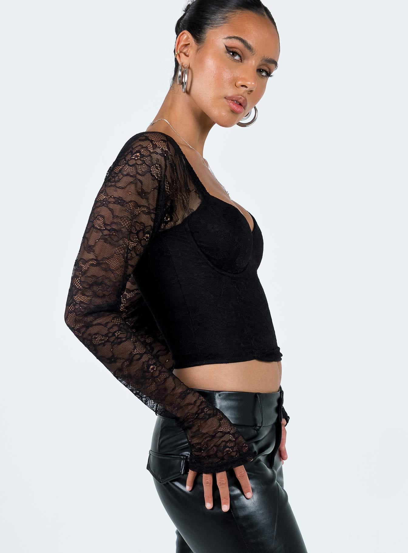 Purnell Long Sleeve Lace Top Black - Image 4
