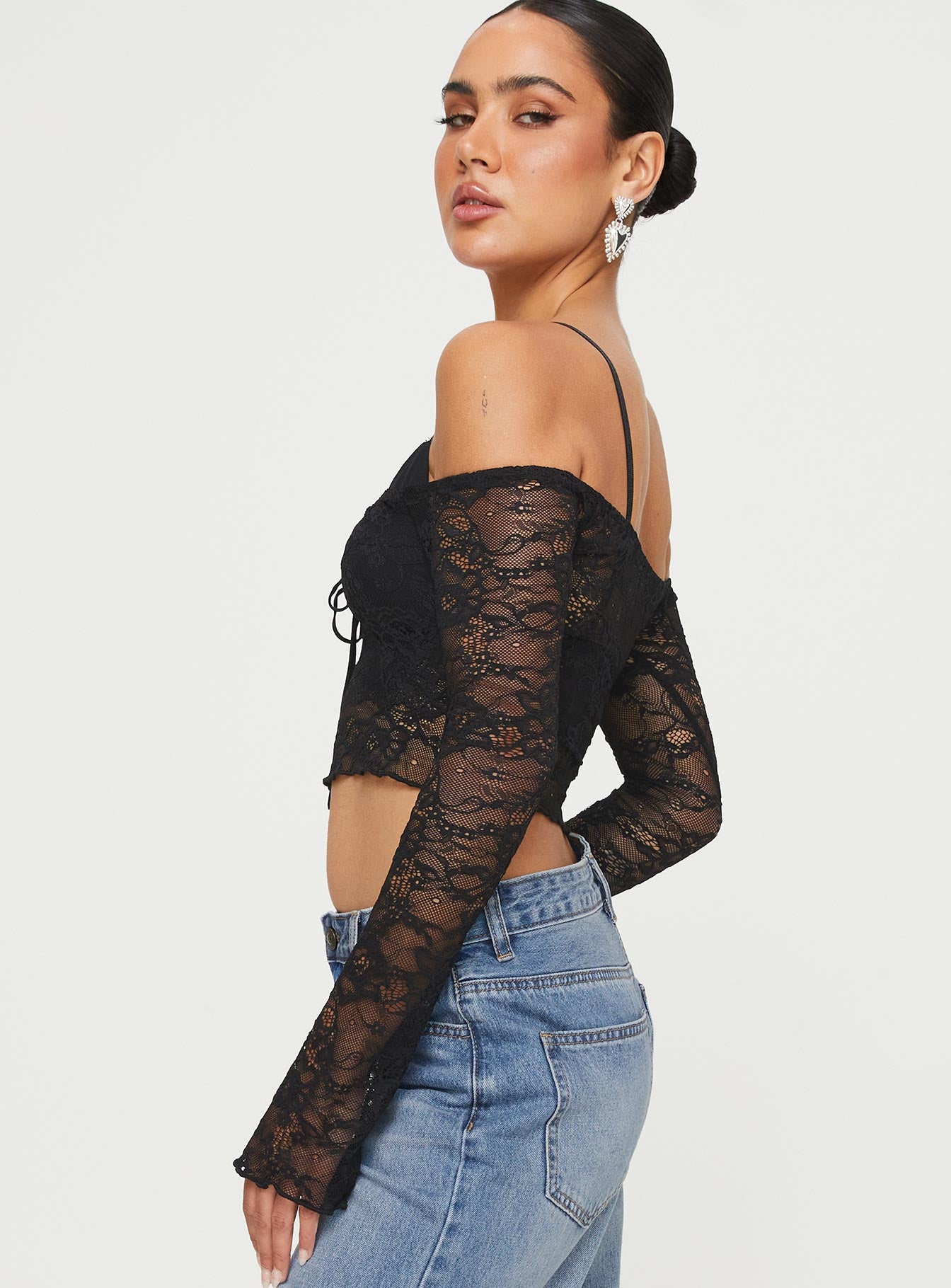 Rulfo Lace Off The Shoulder Top Black - Image 4