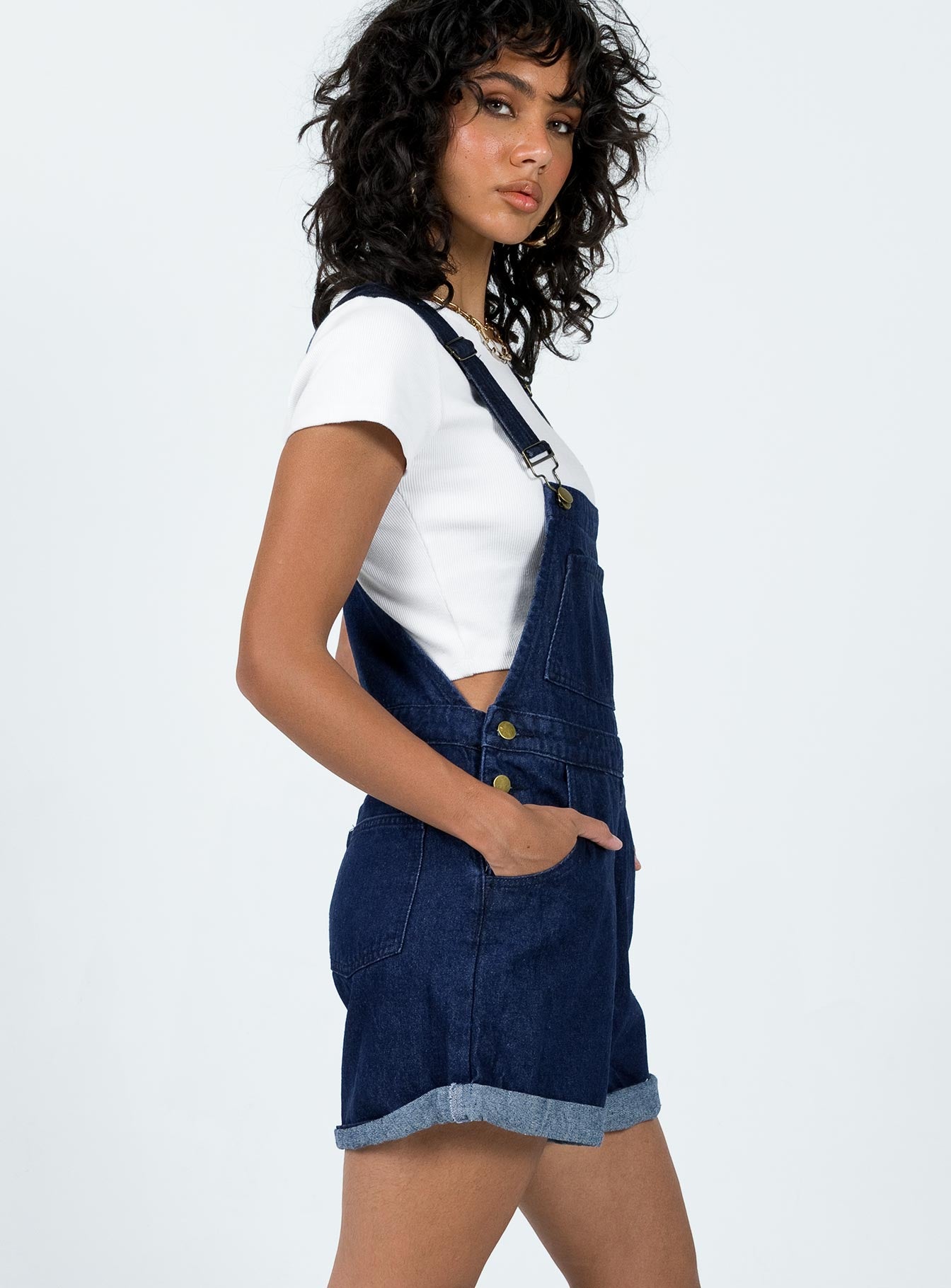 Kacey Short Overalls Dark Wash Denim - Image 3