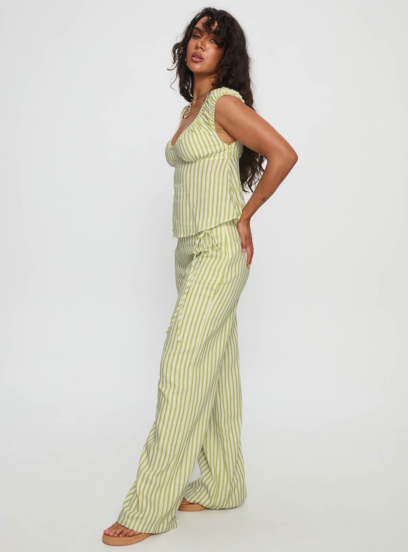 With Pleasure Tie Side Pant Green / Blue Stripe - Image 4