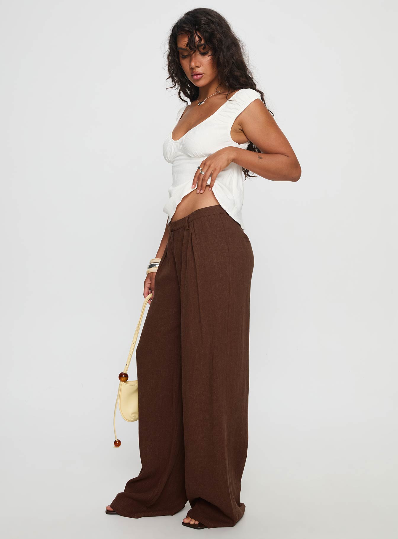 Vianca Low Rise Linen Pant Chocolate - Image 4