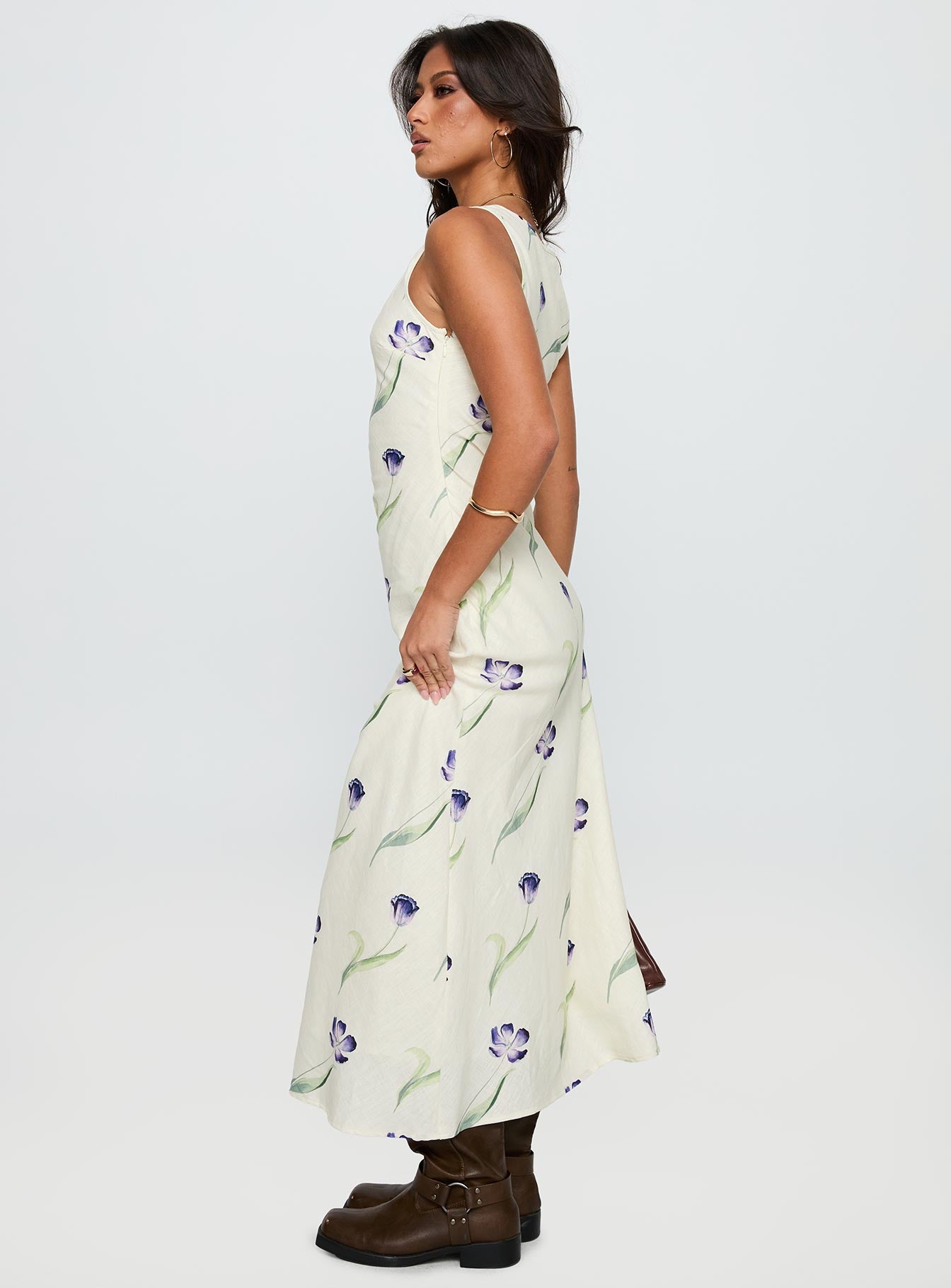 Jessabelle Linen Blend Midi Dress Cream Floral - Image 4