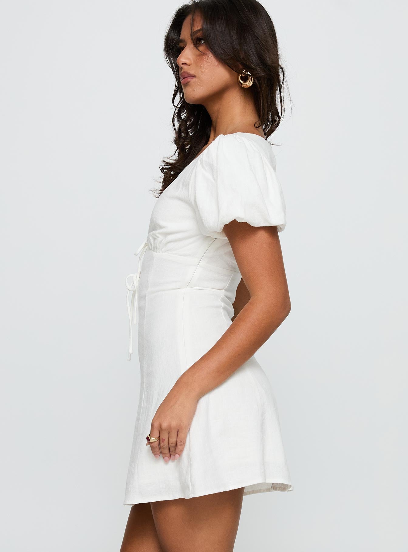 Beloved Puff Sleeve Linen Blend Mini Dress White - Image 4