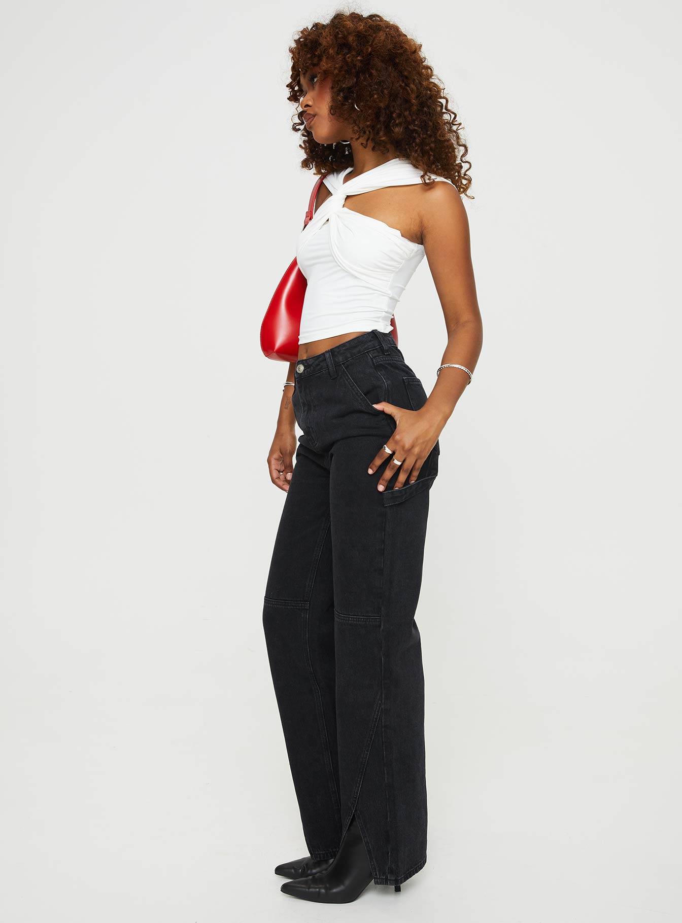 Rihanna Split Hem Jeans Black - Image 4