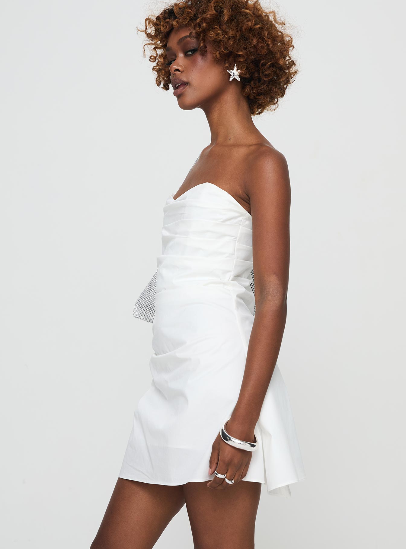 Bradwell Strapless Mini Dress White - Image 4