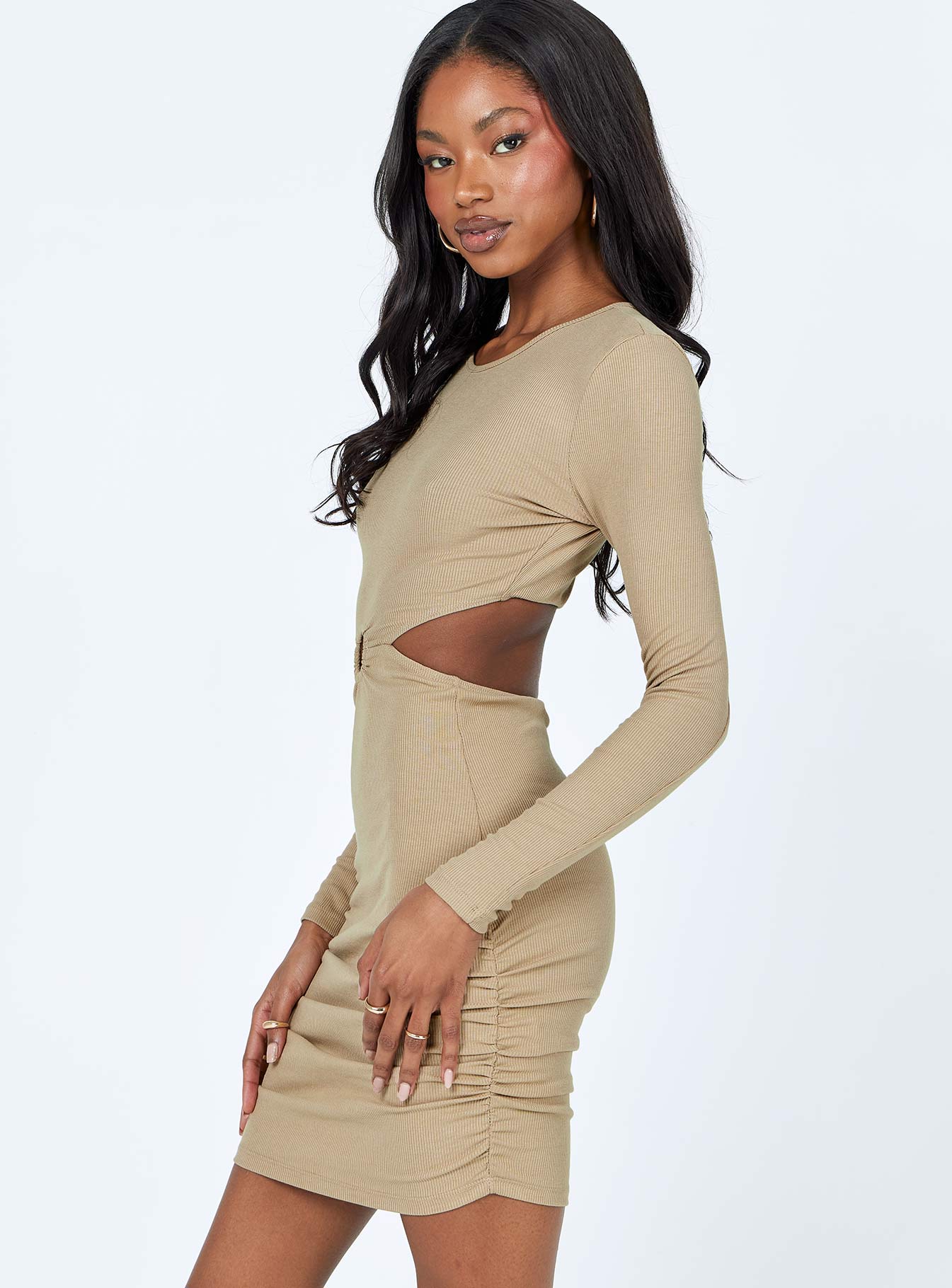 Orani Long Sleeve Mini Dress Beige - Image 3