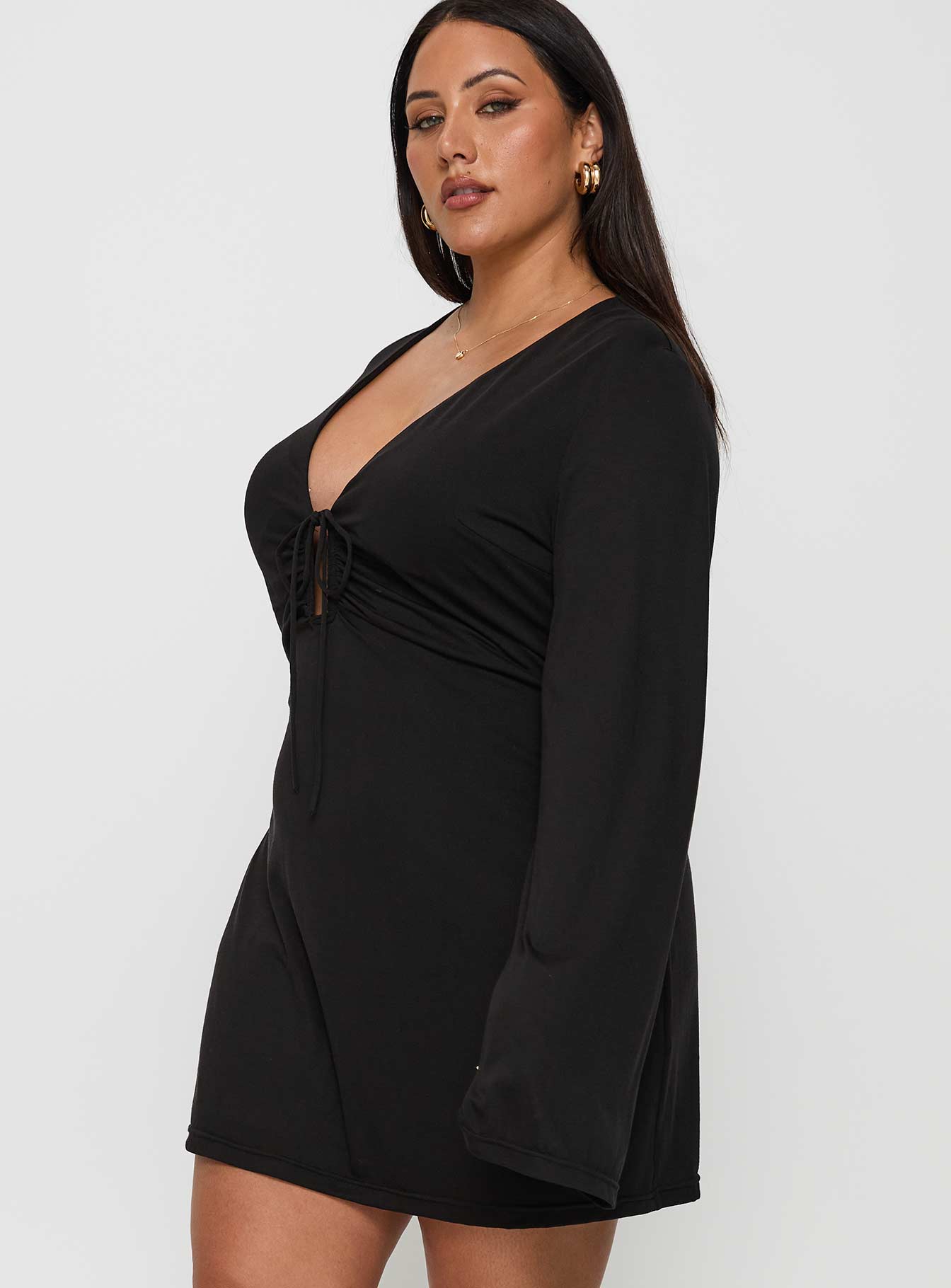 Dafnie Long Sleeve Mini Dress Black Curve - Image 4