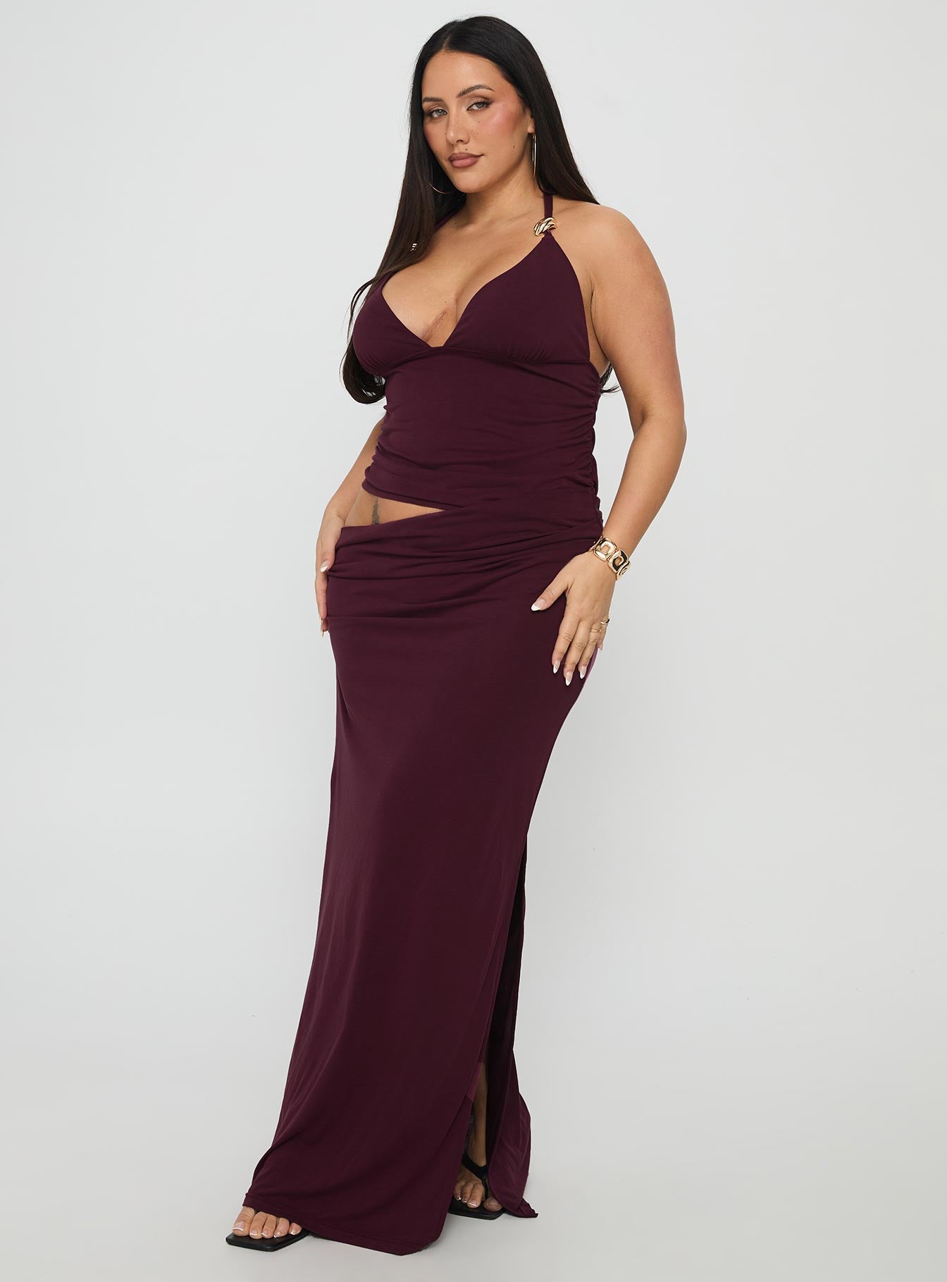 Imeraldia Hardware Halter Maxi Dress Currant Curve - Image 3