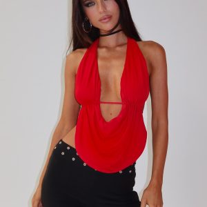 Tamsyn Plunge Halter Top Red