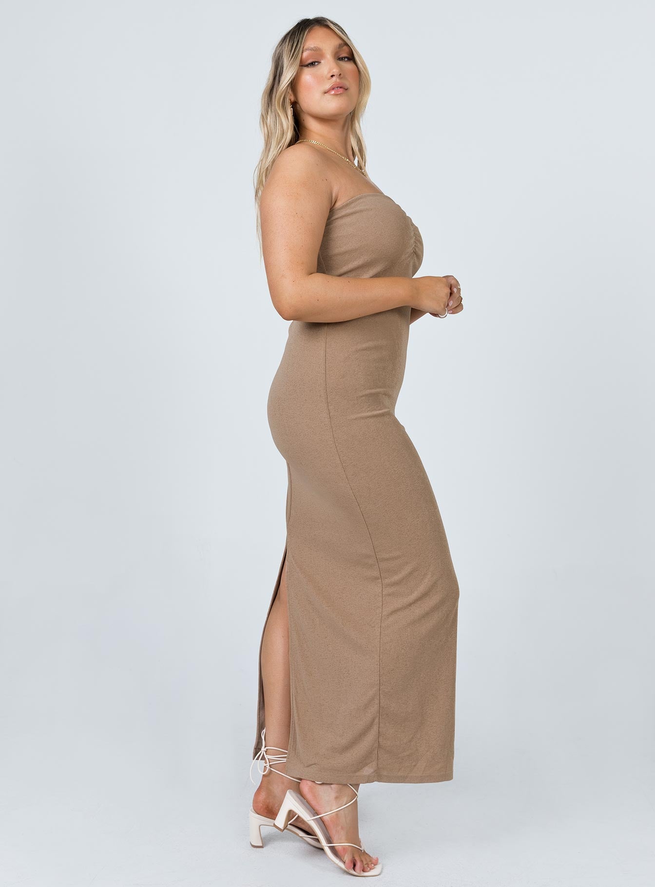 Charm Strapless Maxi Dress Brown - Image 5