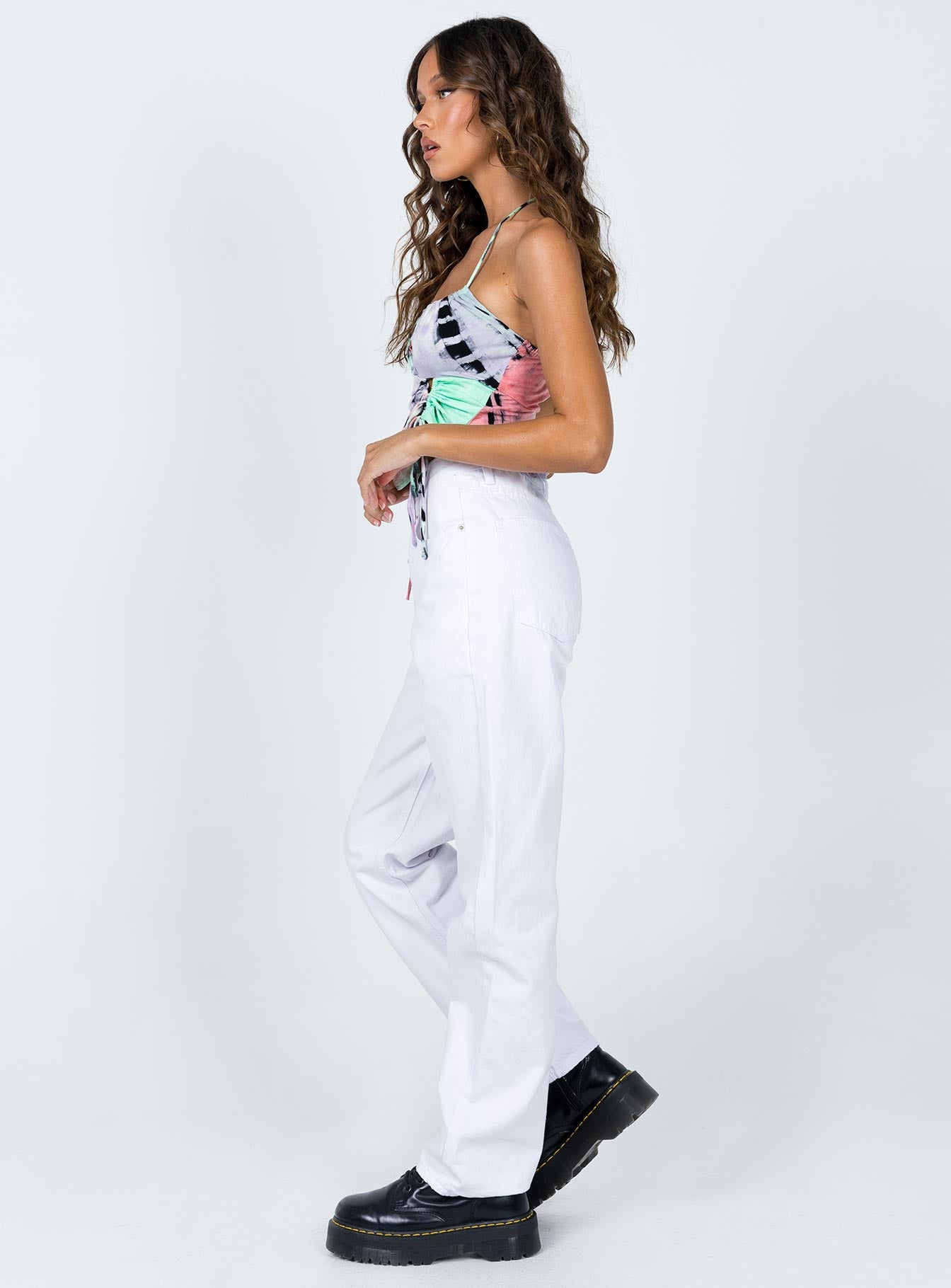 Holly Asymmetric Straight Leg Jeans White Denim - Image 5