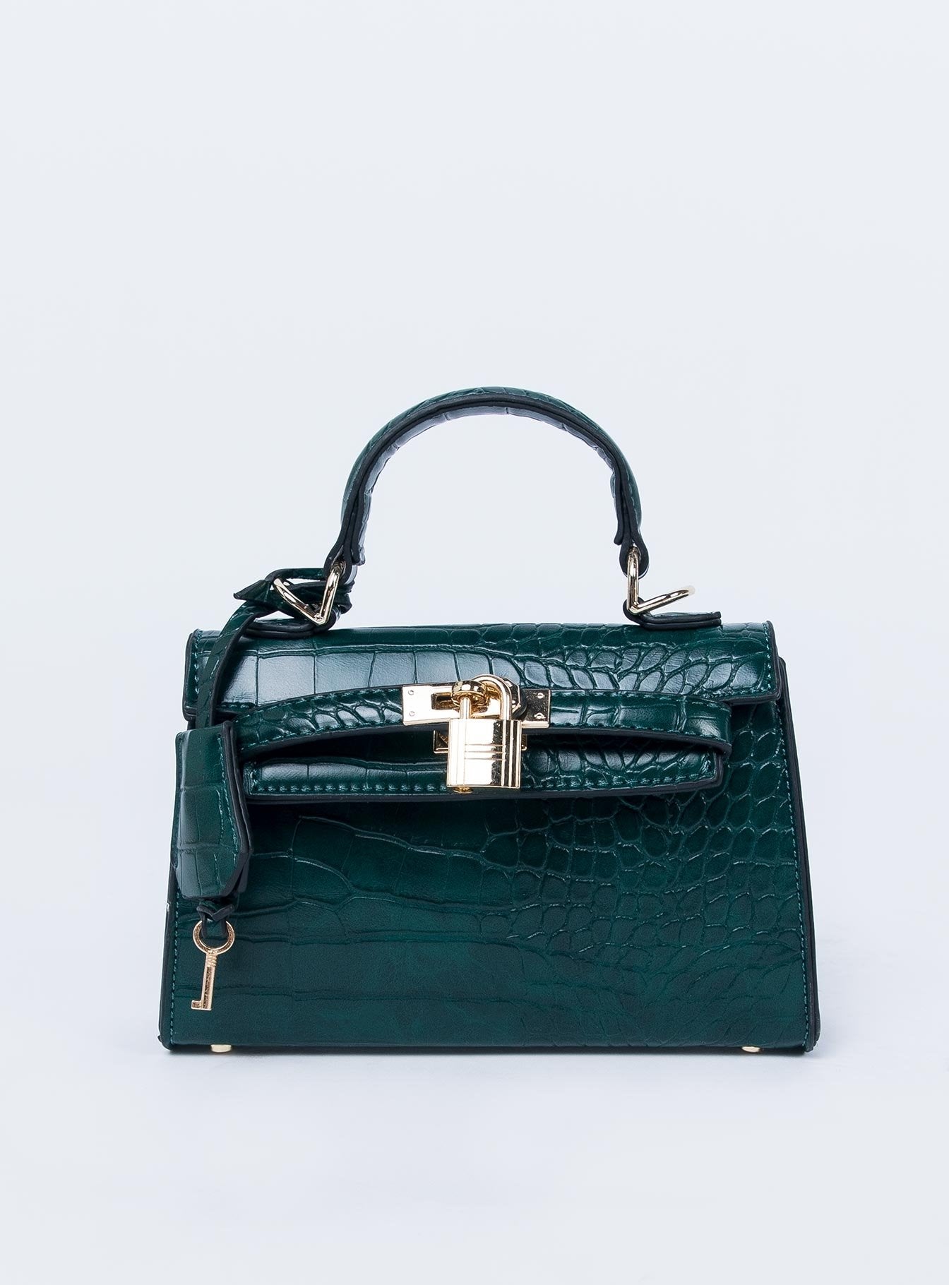 Peta & Jain Hedi Mini Top Handle Bag Green Croc - Image 3