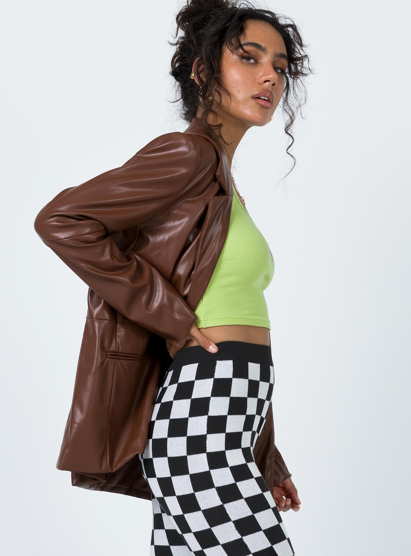 Morrison Faux Leather Blazer Brown - Image 7