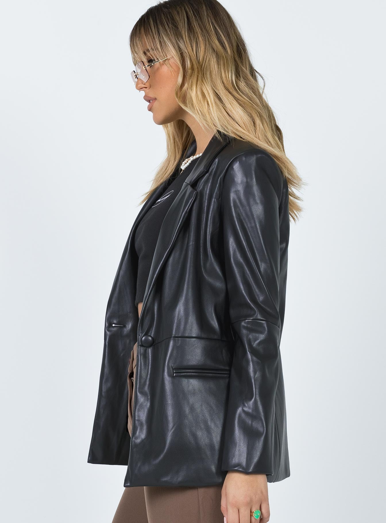 Morrison Faux Leather Blazer Black - Image 5