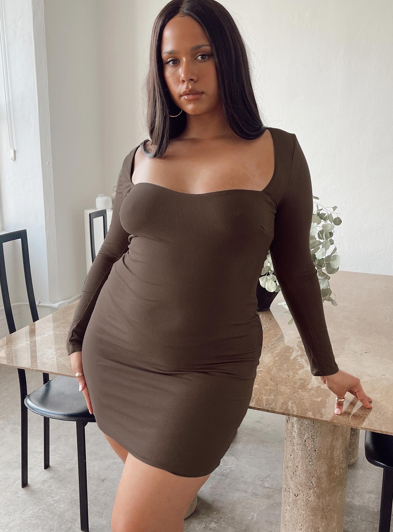 Nolan Mini Dress Brown Curve - Image 3