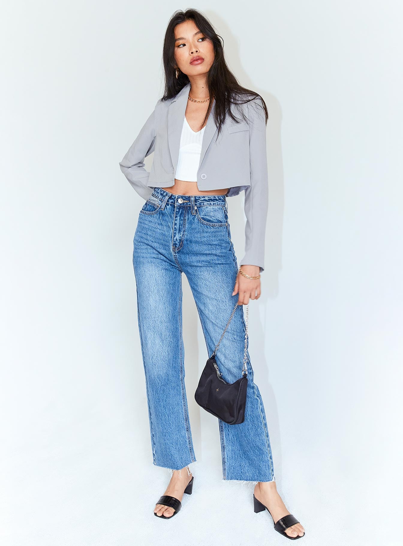 The City Cropped Blazer Grey - Image 3