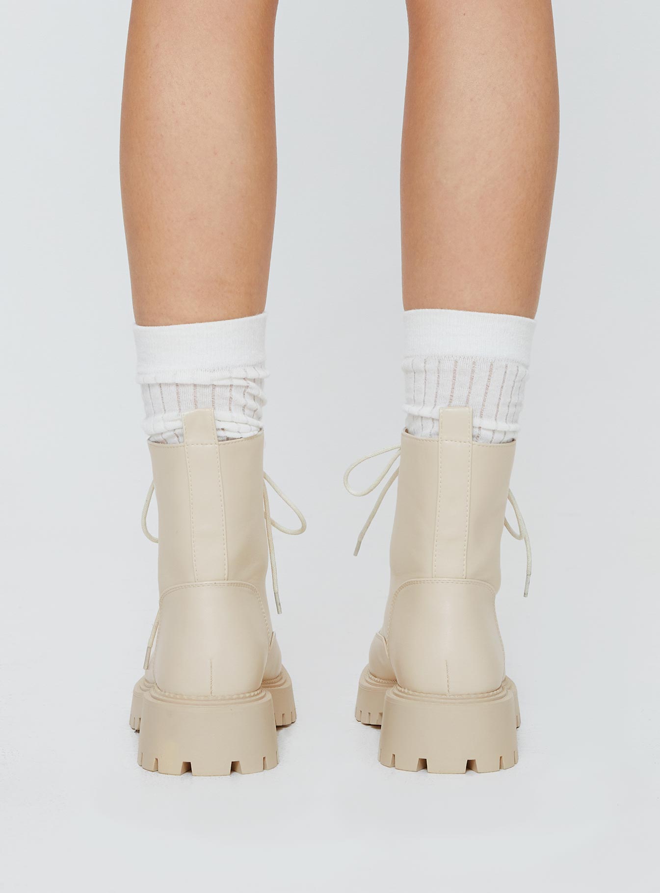 Dovie Combat Boots Ecru - Image 4