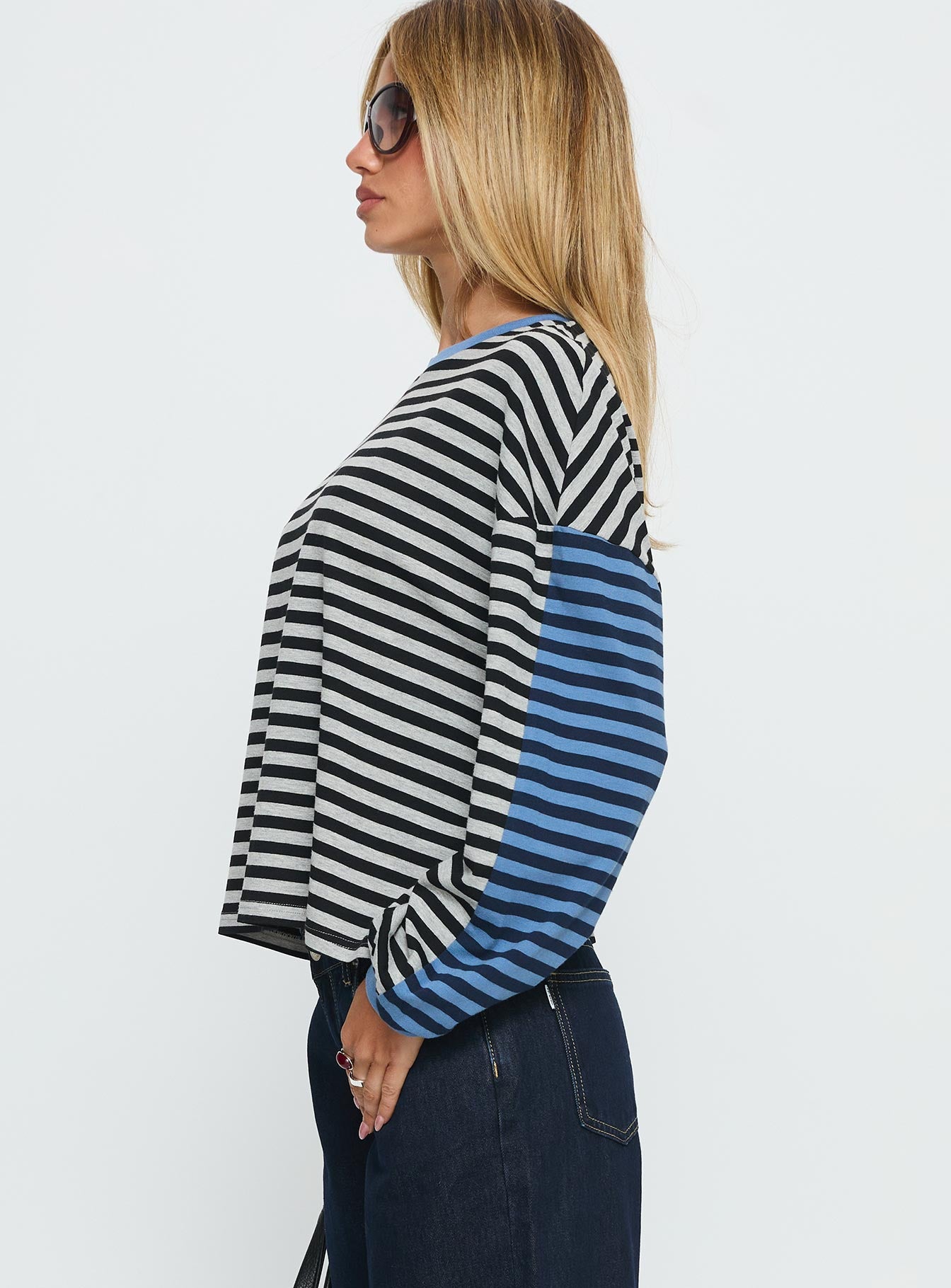 Taysha Long Sleeve Top Black / Grey Stripe - Image 4