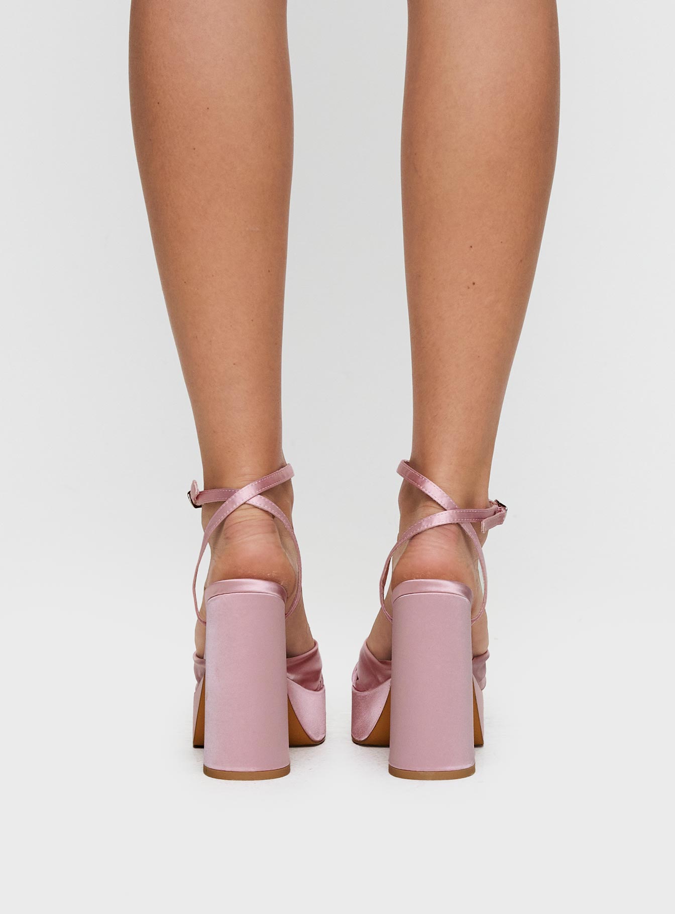 Everlasting Satin Platform Heels Baby Pink - Image 4