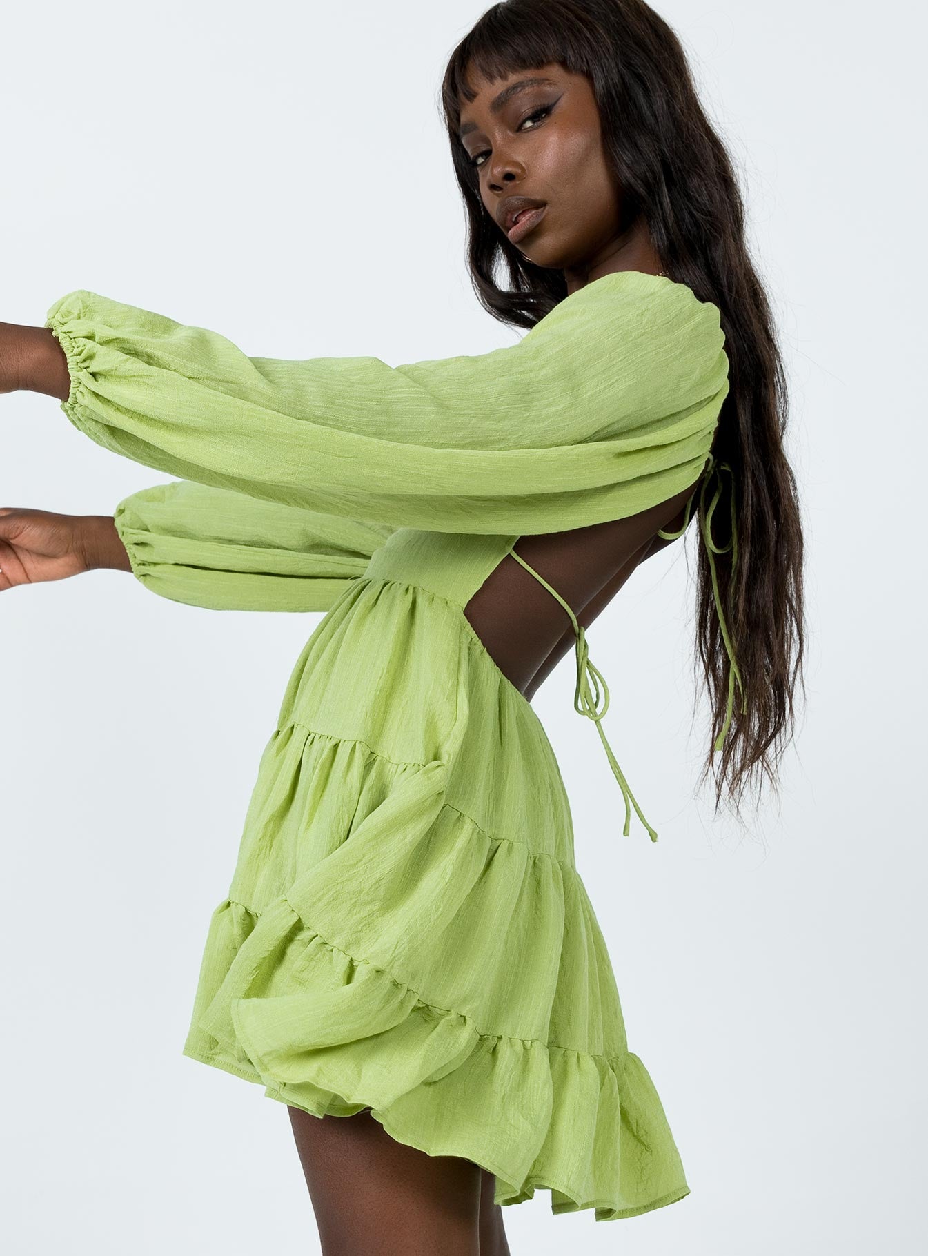 Danny Long Sleeve Mini Dress Green - Image 5