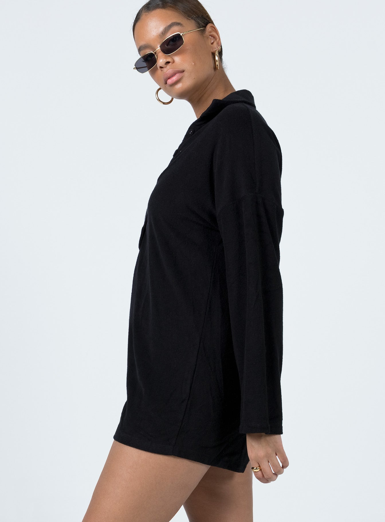 Kegan Long Sleeve Terry Romper Black - Image 3