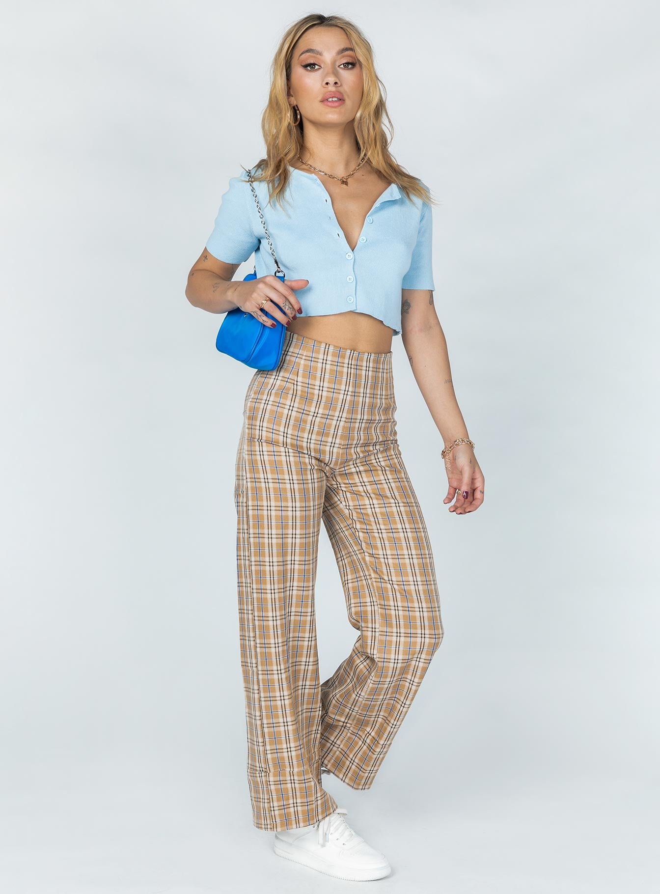 Euros Pants Brown Check - Image 4