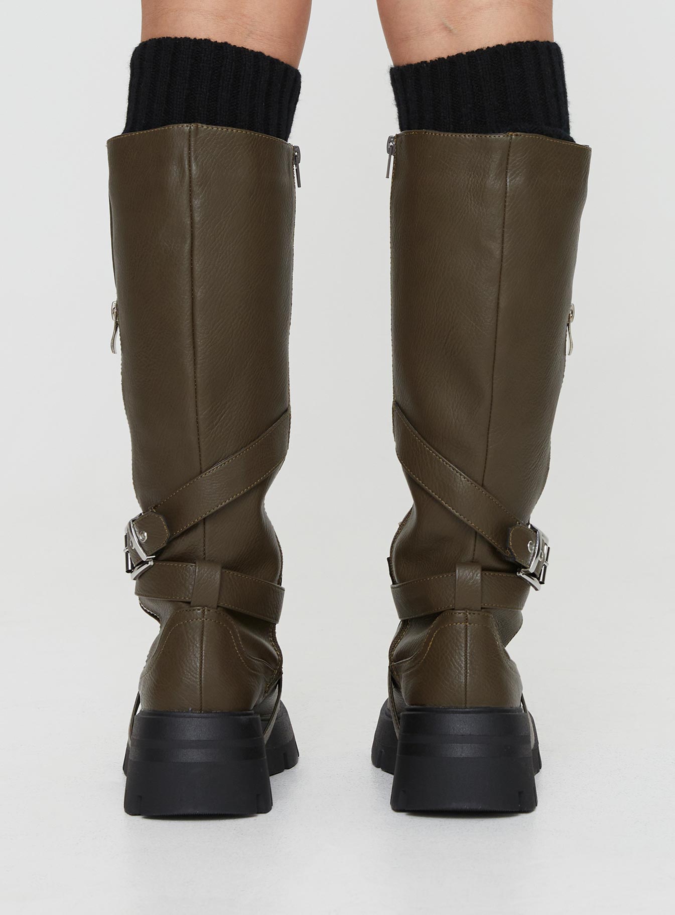 Quinn Knee High Boots Olive - Image 4