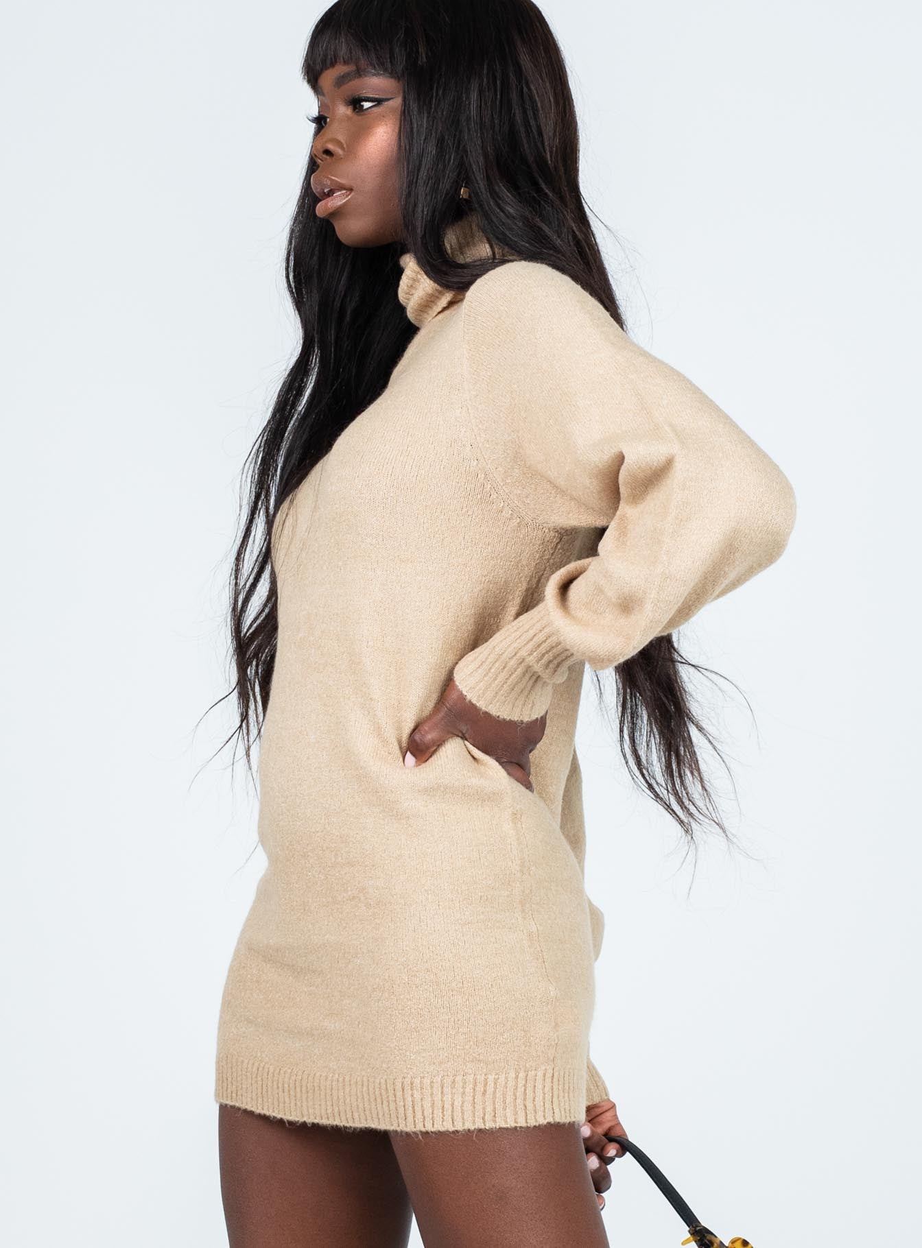 Zahara Sweater Mini Dress Beige - Image 4