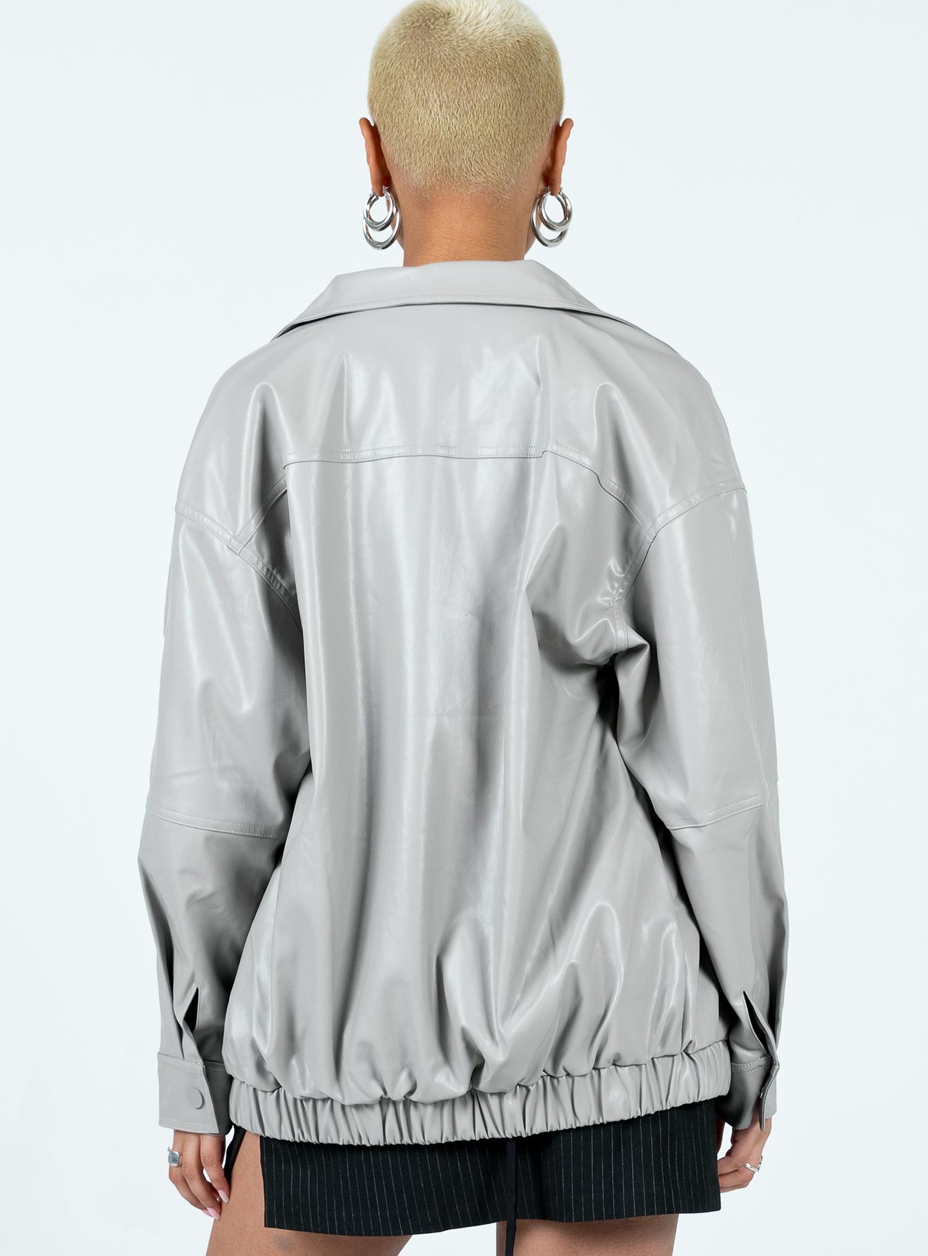Braelynn Faux Leather Bomber Jacket Grey - Image 5