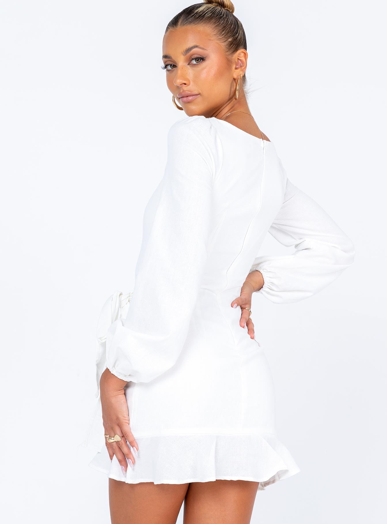 The Villa Long Sleeve Mini Dress White - Image 6