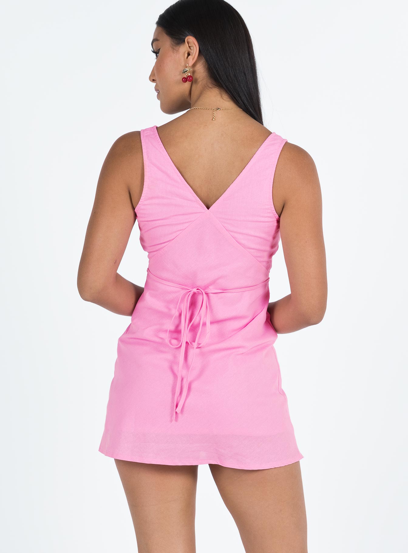 Nellie Mini Dress Pink Linen - Image 4