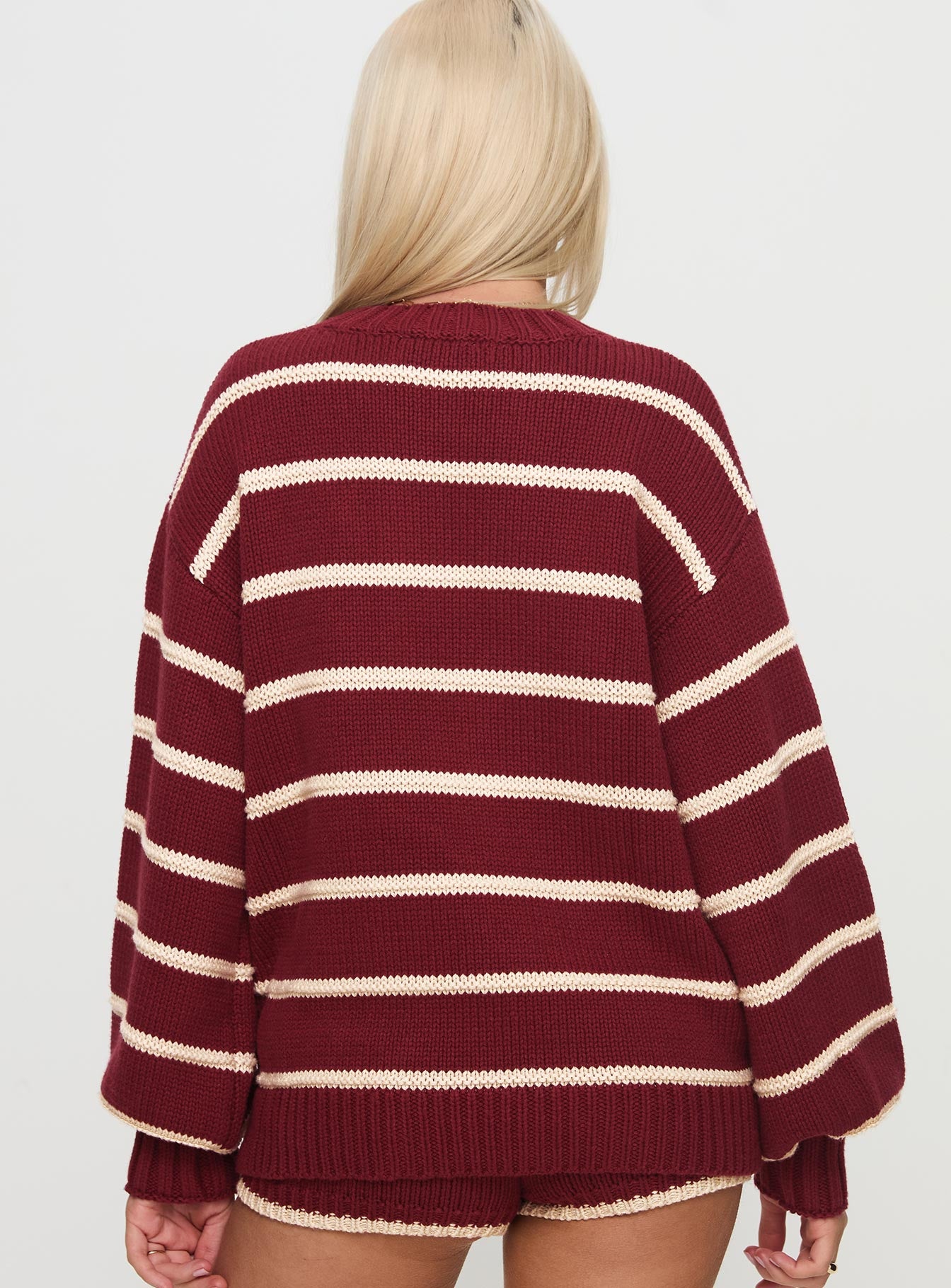 Read Your Mind Knit Sweater Maroon Stripe - Image 5