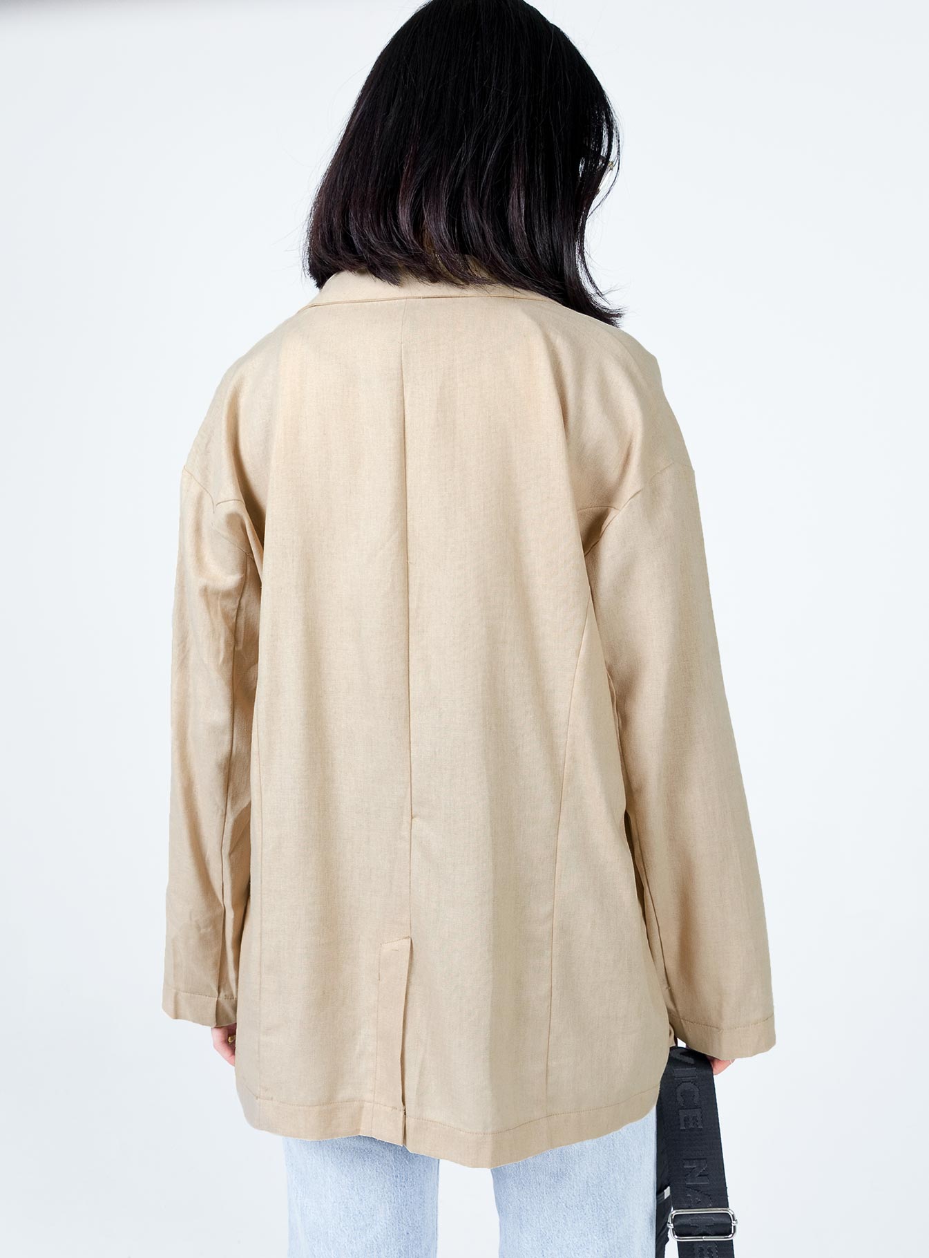 Amber Oversized Linen Blazer Beige - Image 5
