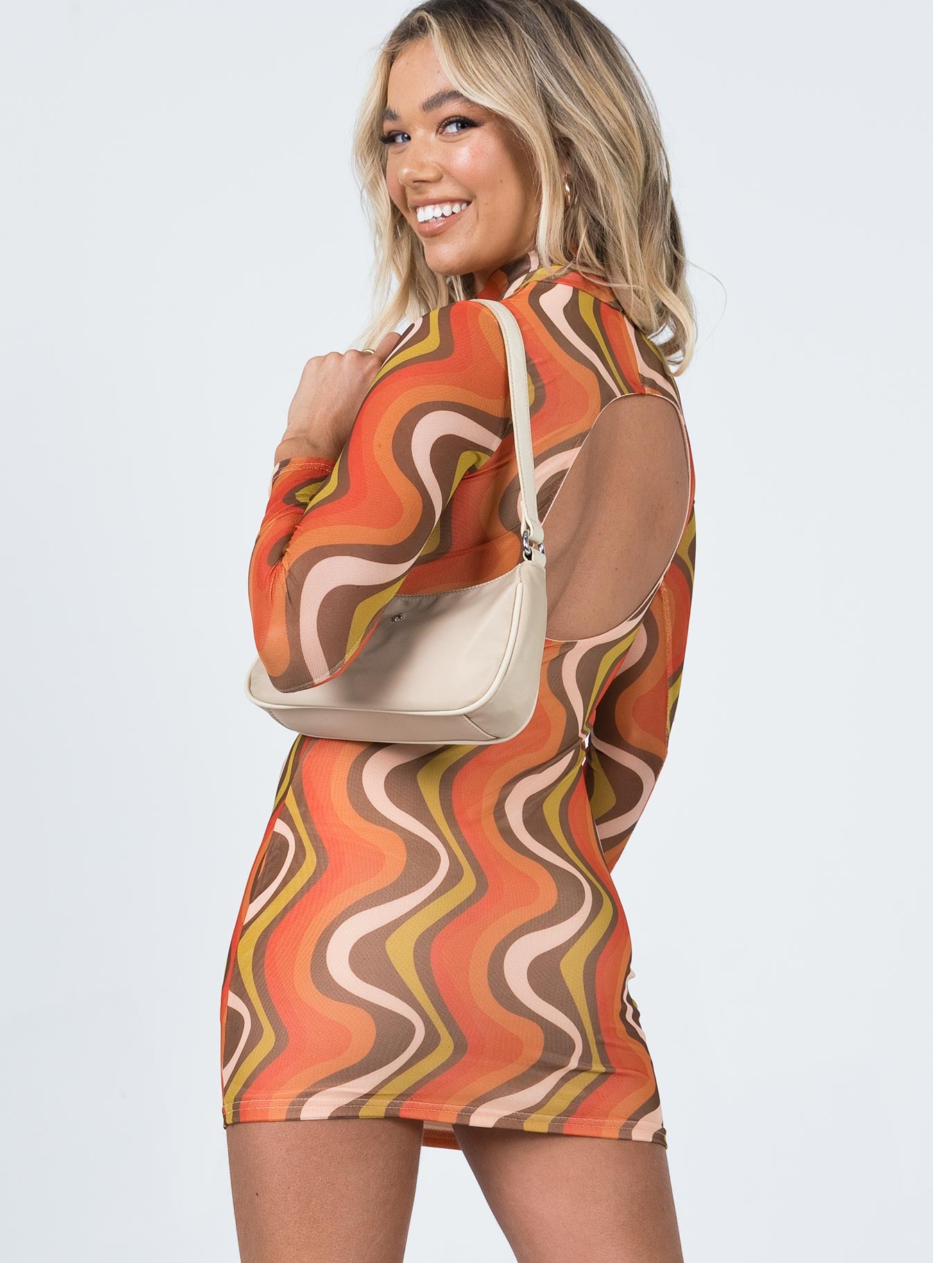 Orion Long Sleeve Mini Dress Orange Multi - Image 5