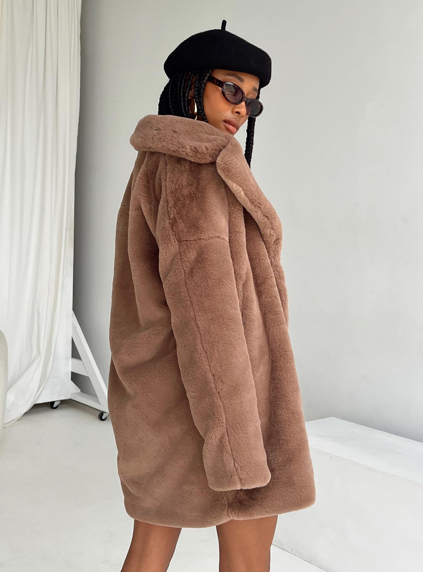 Angus Faux Fur Coat Brown - Image 4