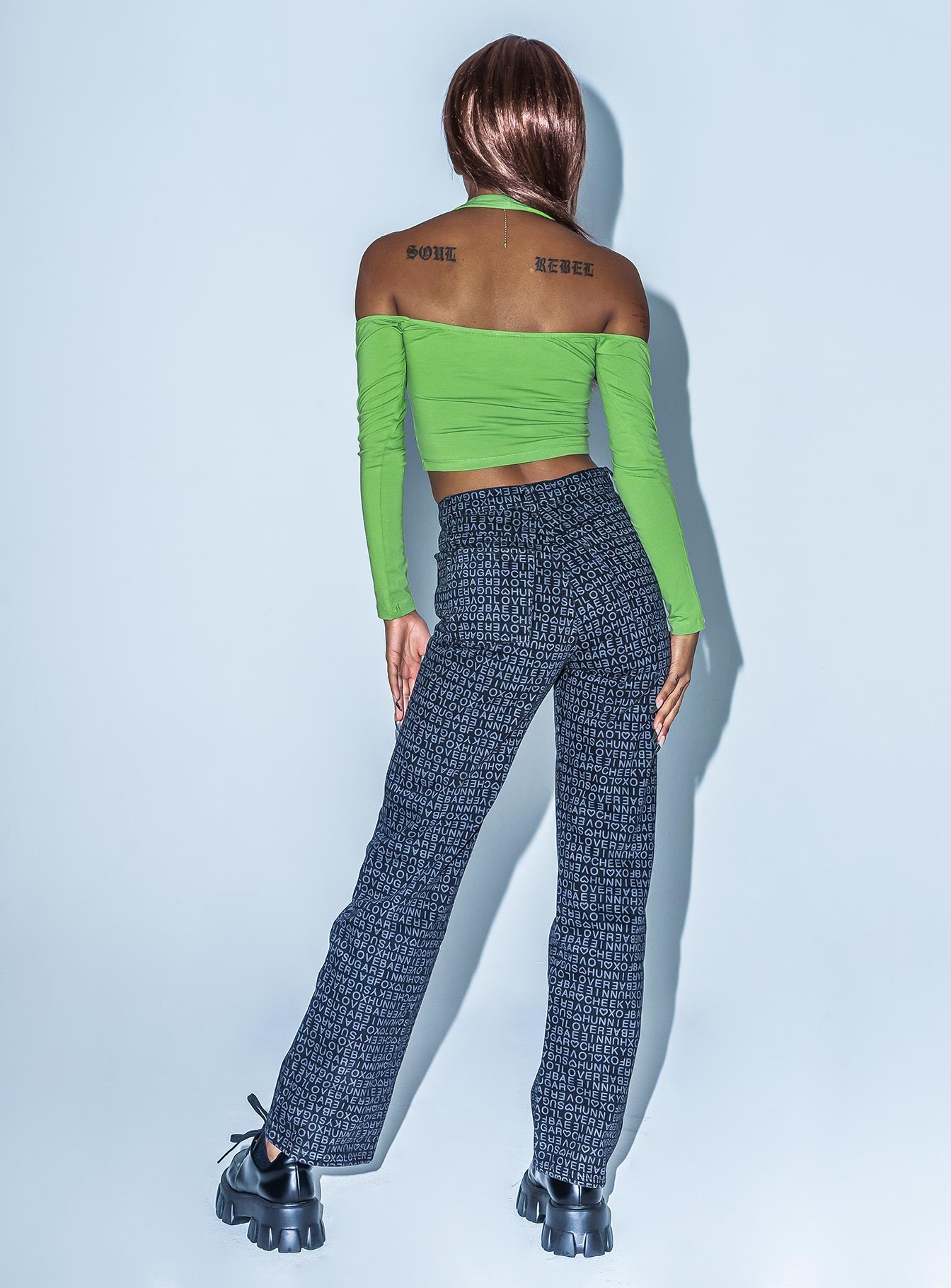 Text Me High Rise Straight Leg Jeans Black - Image 4